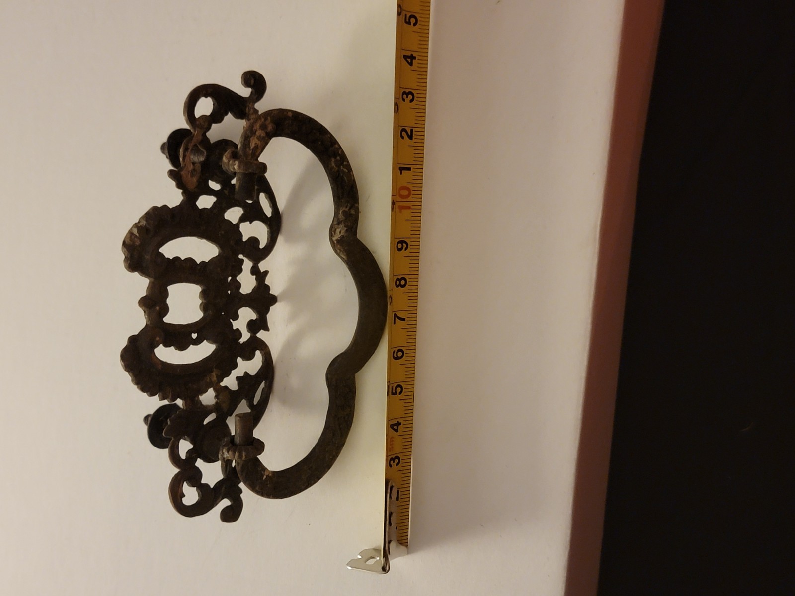 Ornate Scroll Metal Bail Pull Drawer Pull Handle, Brown Finish, Rusted