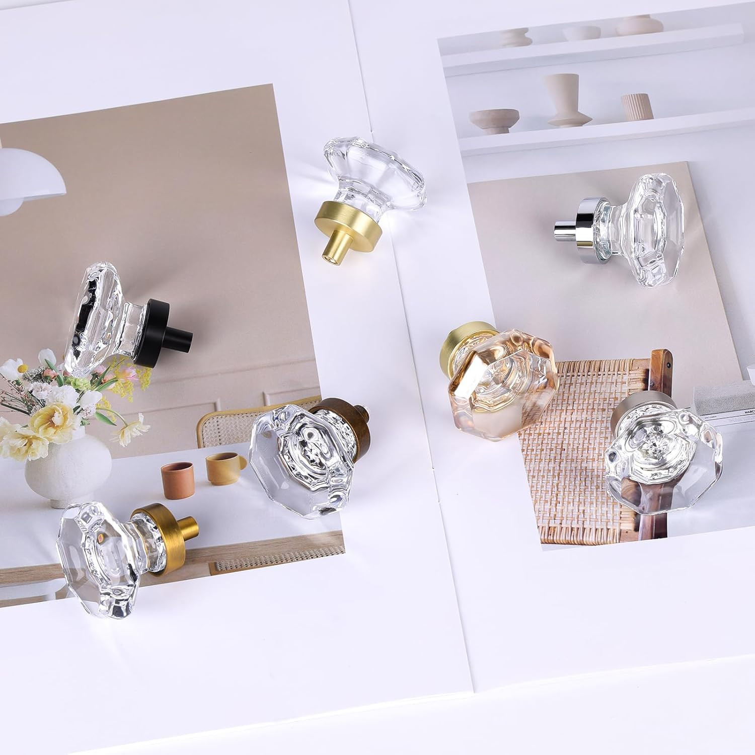 Crystal Cabinet Knobs 4 Pack Antique Brass Glass Drawer Pulls with Screws