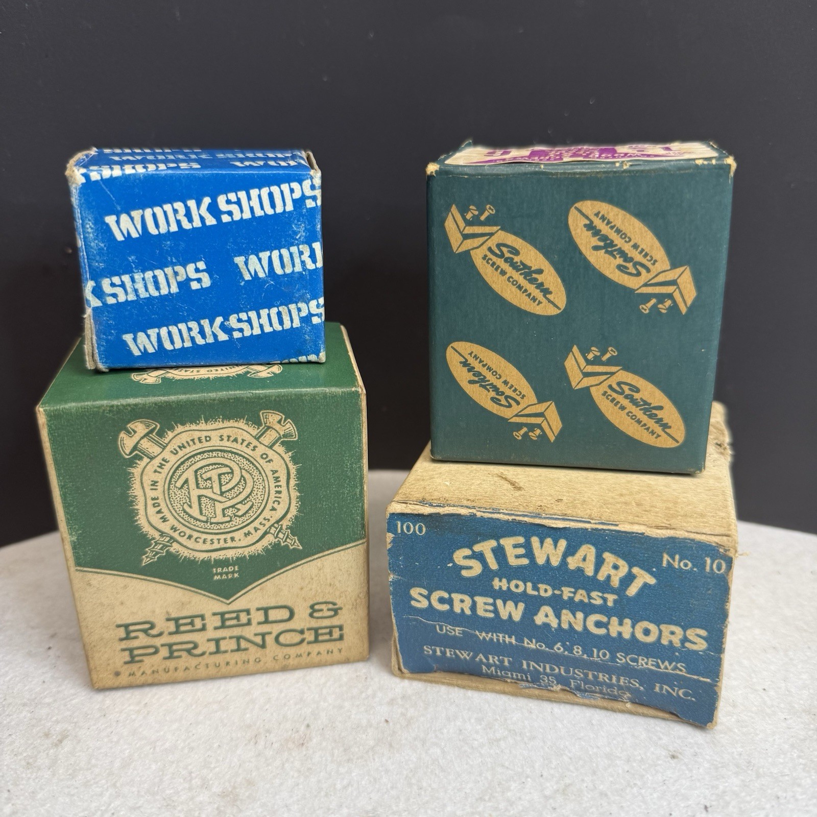 Lot Vintage 4 Vintage Hardware Boxes With Screws & Anchors USA Made