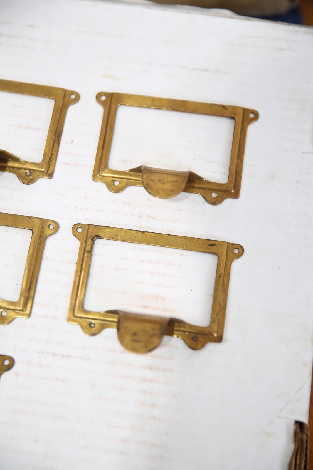 Vintage Card Catalog Brass Drawer Pull Label Card name Holder apothecary cabinet