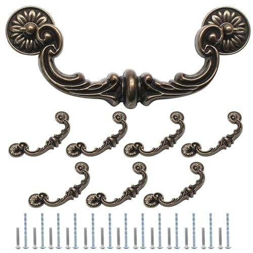 8 Pack Vintage Drawer Pulls 6″ Hole Center Bronze Drop Bail Handles for Cabinets