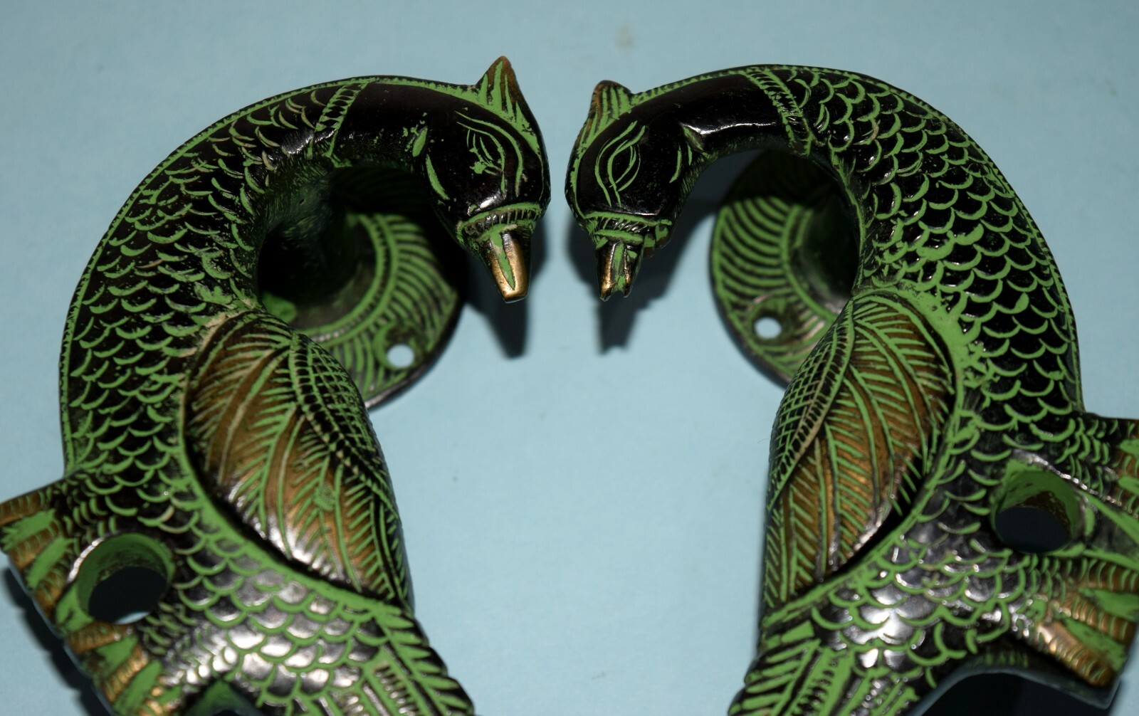 Brass Peacock Door Handle Hand Carved Peafowl Door Pull Restaurant Welcome HK196