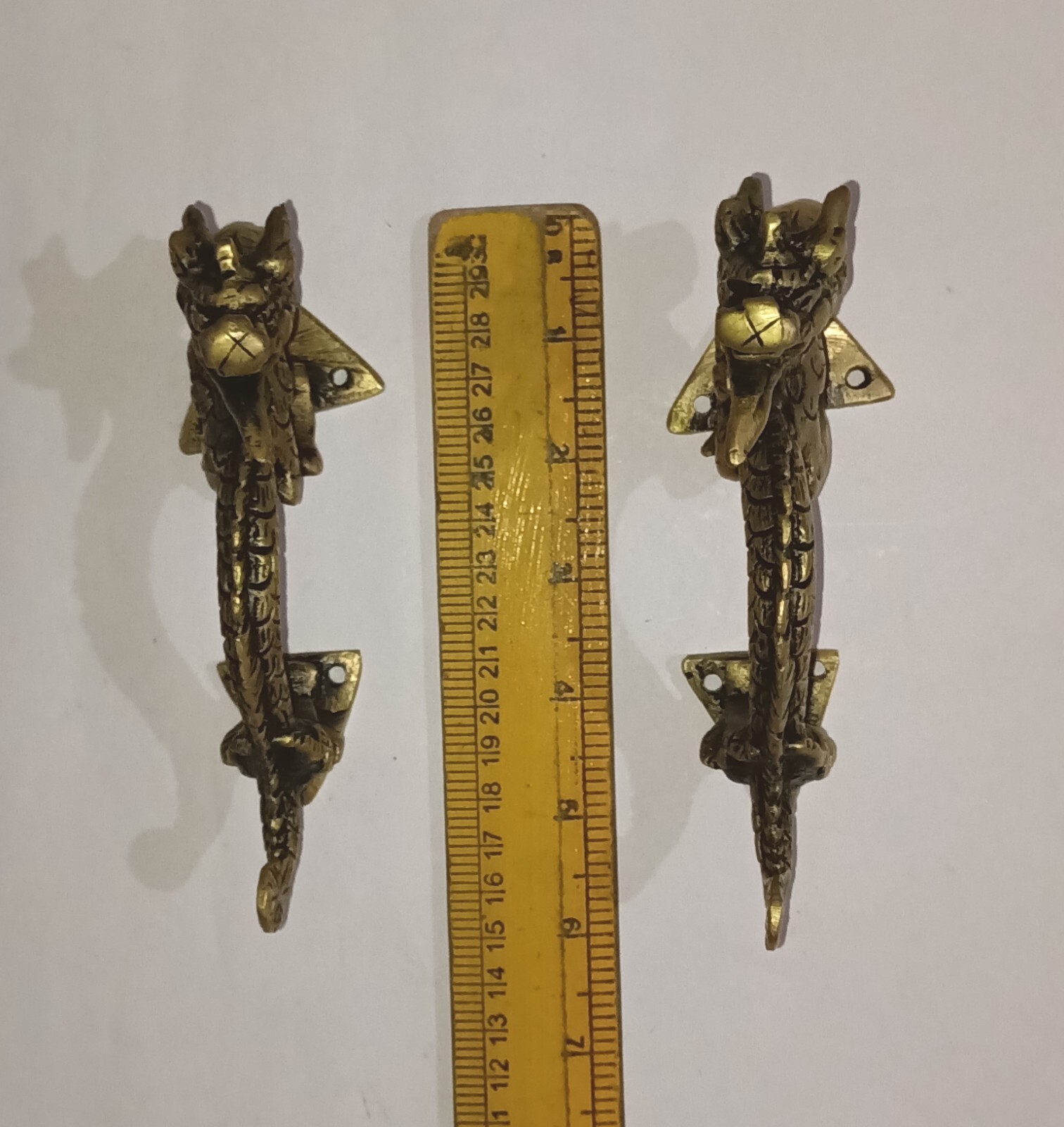 Fire Dragon Design Door Handle Pair Brass Feng Shui Theme Drawer Pull Set GTX