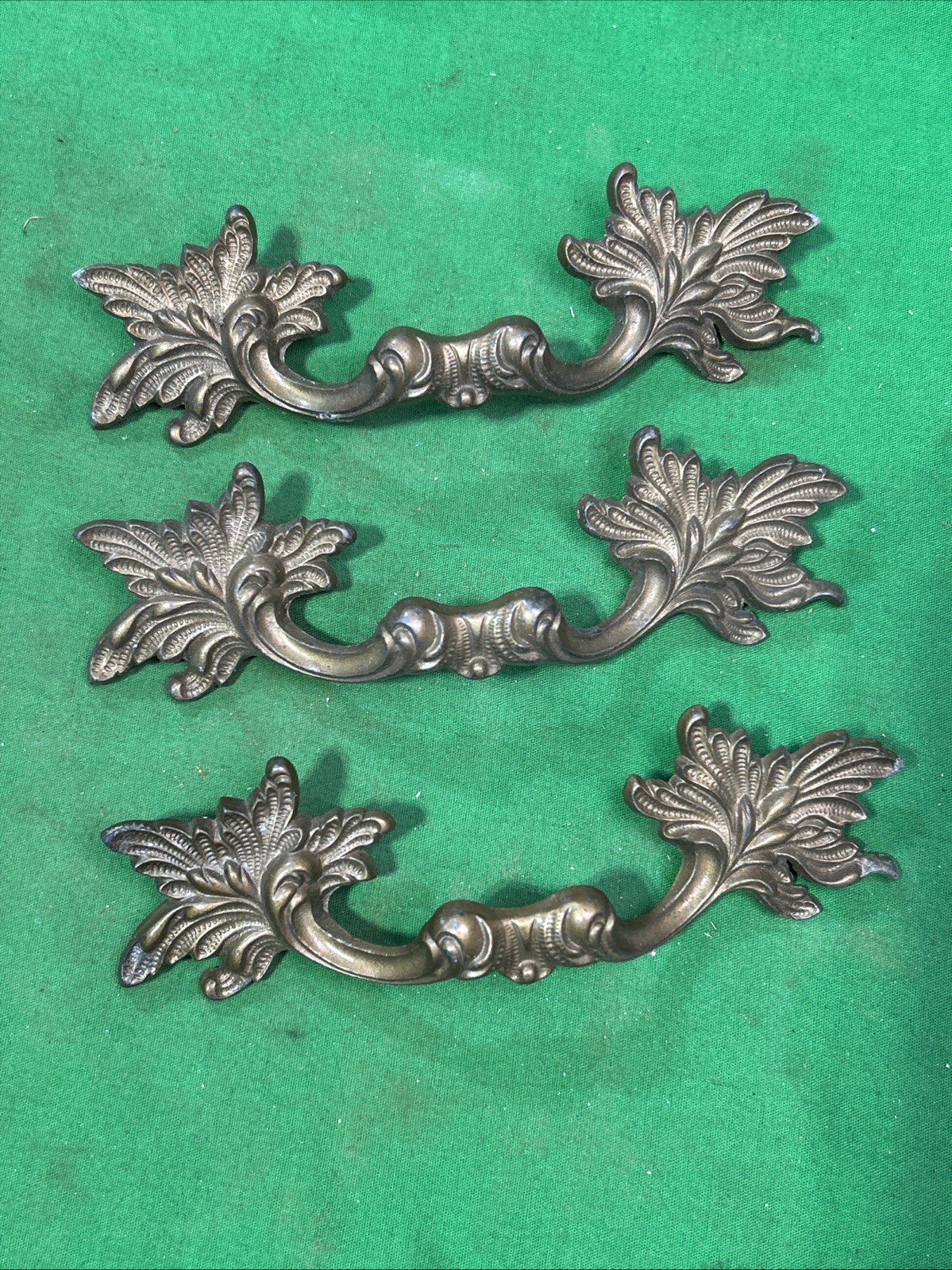 Three Vintage Pull French Provincial Drawer Pulls 6” Long 4″ Center