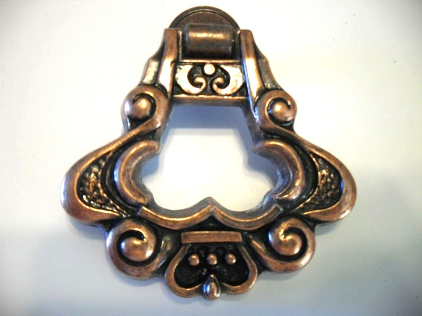 Vintage Nos Copper Drop Ring Finger Pull Drawer / Cabinet Door / Dresser Handle