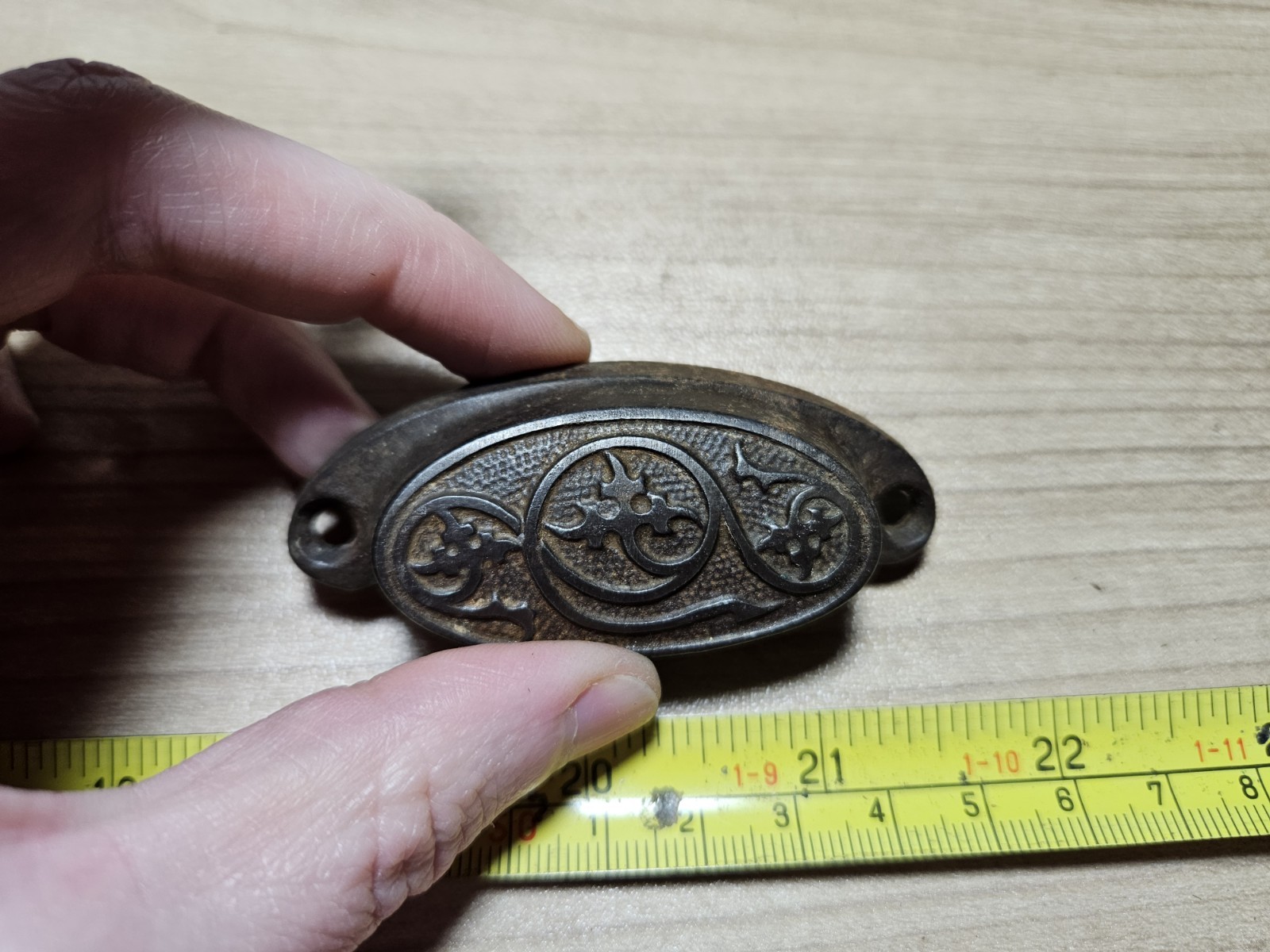 Vintage 1870s Bronze? Ornate Geometric Drawer Cabinent Pull Hardware Handle