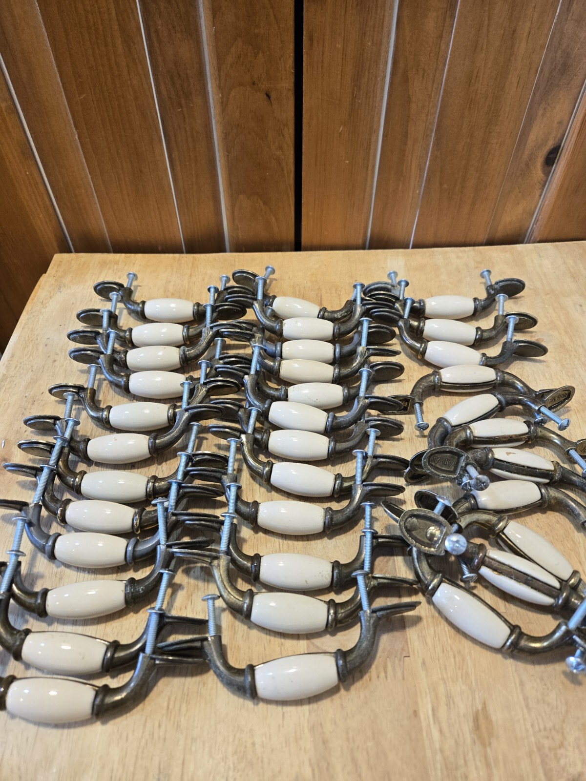 Vintage Cabinet Door Drawer Handles Set Of 35 Taiwan Ceramic Beige 3” Ctr 5”L