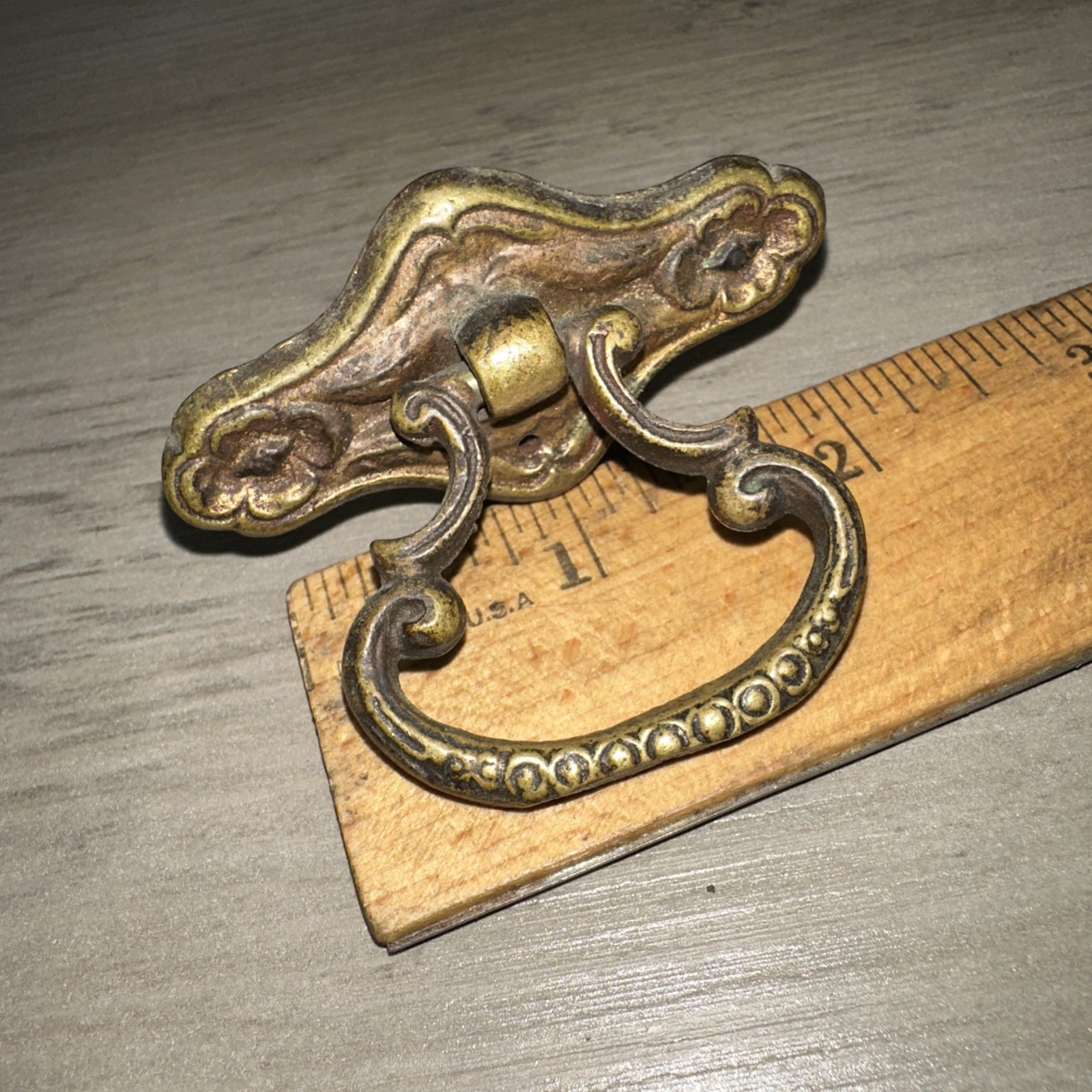 Solid Brass Drop-bail Pull Antique 1800s Ornate Victorian Cabinet Pull