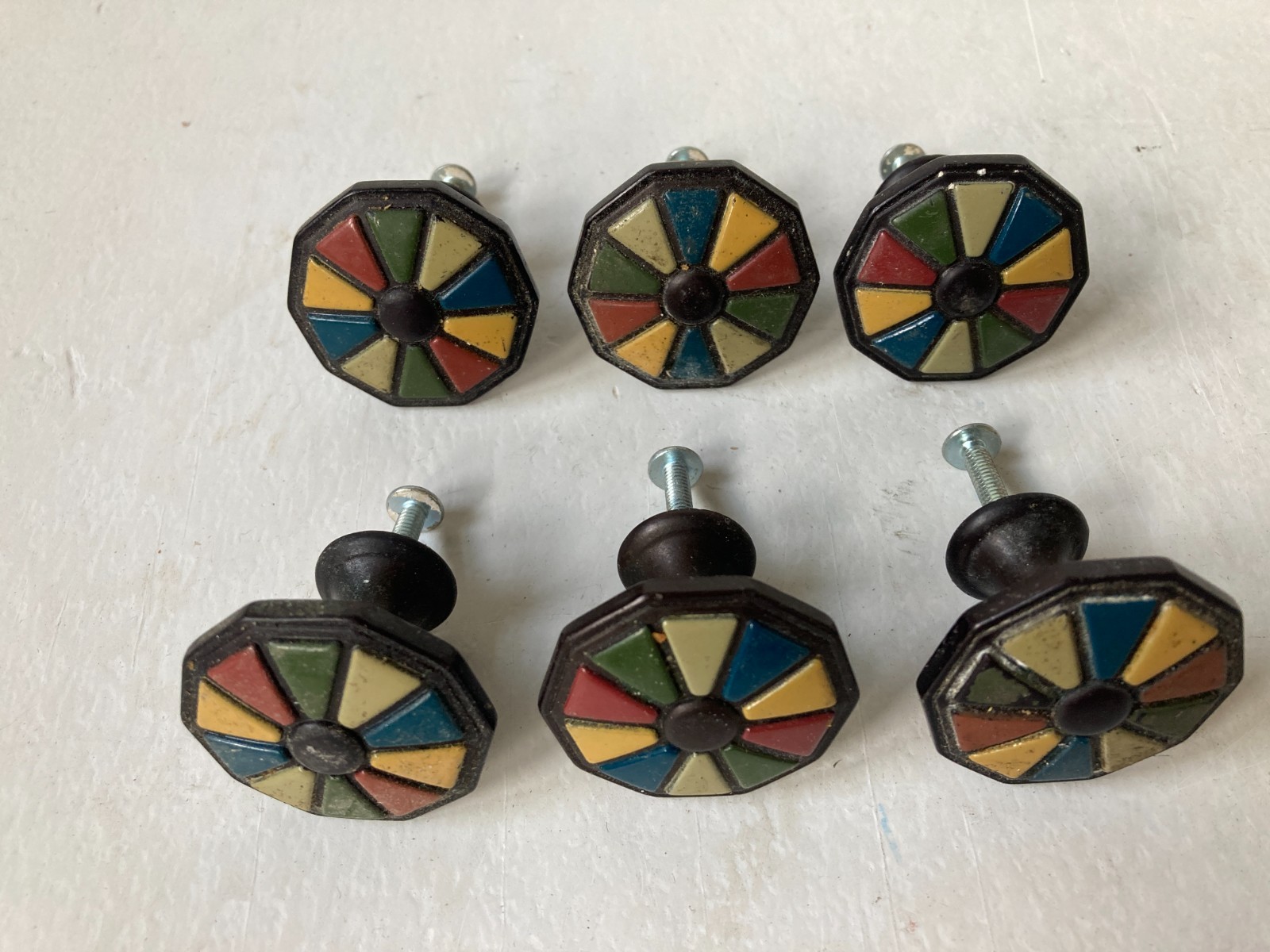 1-1/2 inch Natural Mosaic Knob Lot of 6 Art Deco Style Liberty Hardware