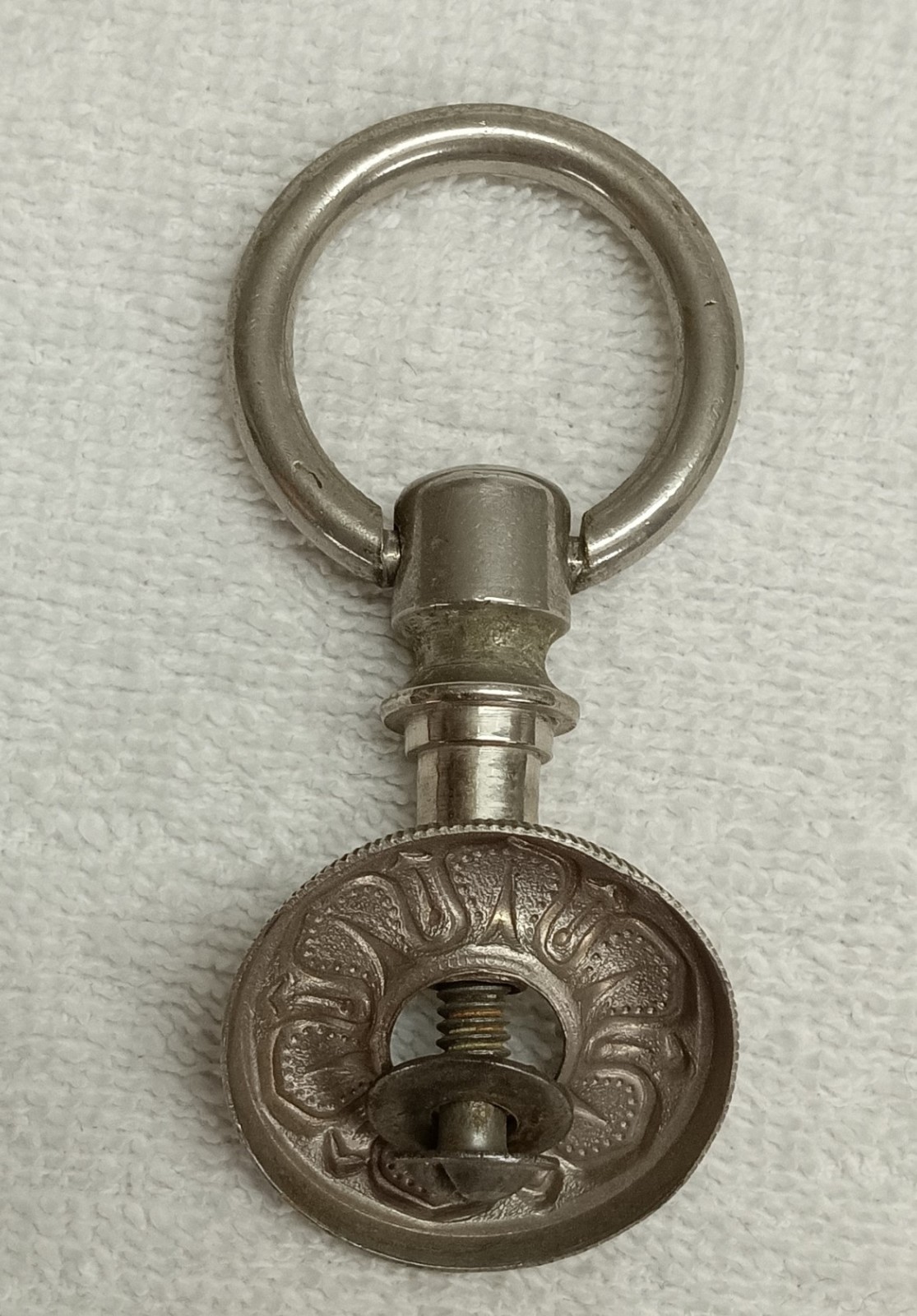 ANTIQUE HEAVY NICKLE PLATED BRASS DROP RING DRAWER,DESK,BIN ,DOOR PULL 1 1/4 IN