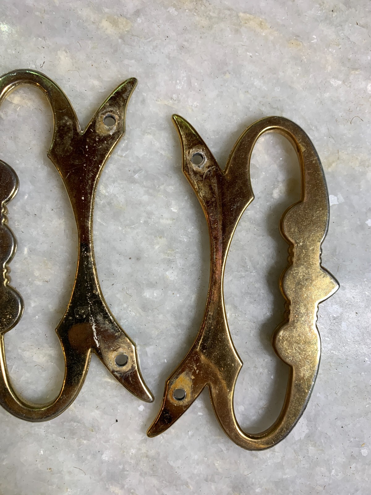 Antique Vintage Mid Century Modern MCM Steel Metal Handle Handles Gold Gilded