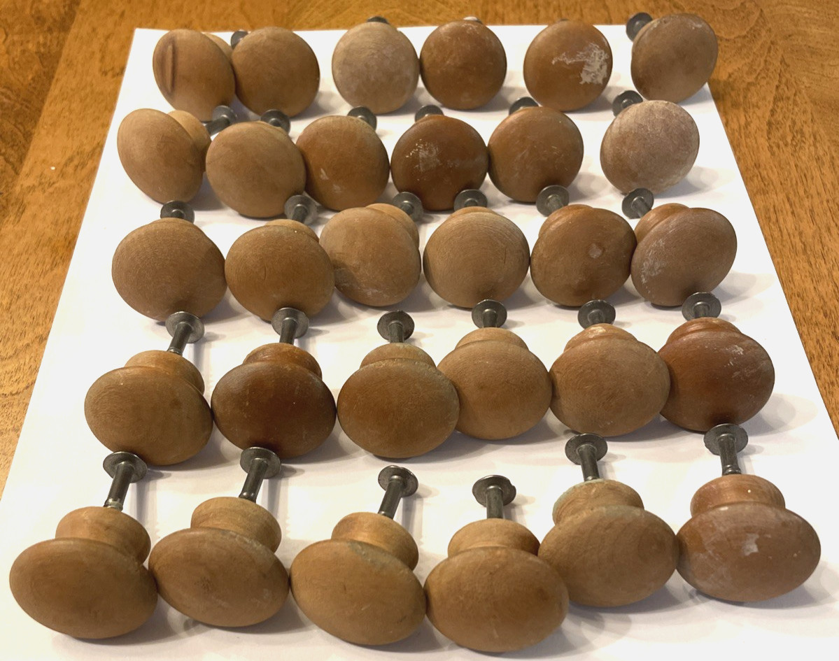 Lot Of 30 Vintage Mushroom Wooden 1.25” Knob Pulls for Drawer Dresser Hardware