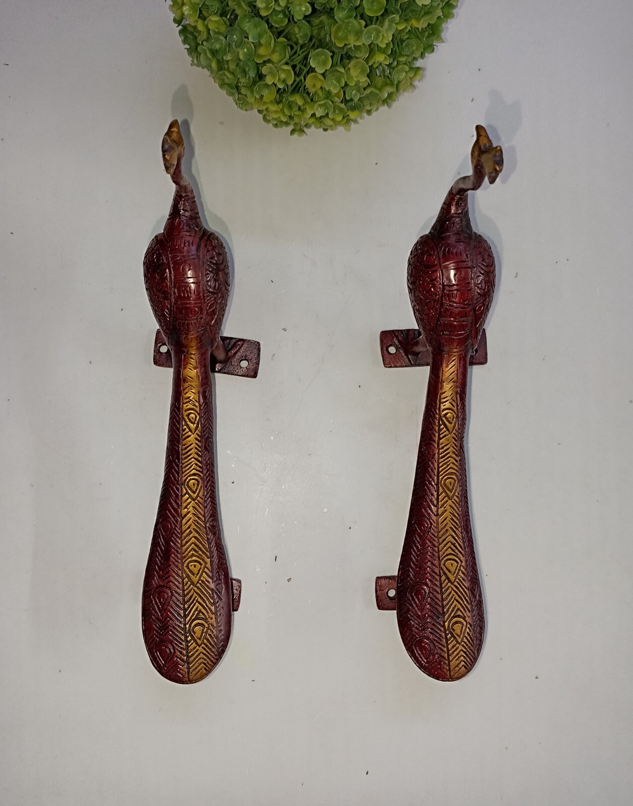Congo Bird Design Door Handle Pair Brass Peacock Door Pull Office Door Dec GTX