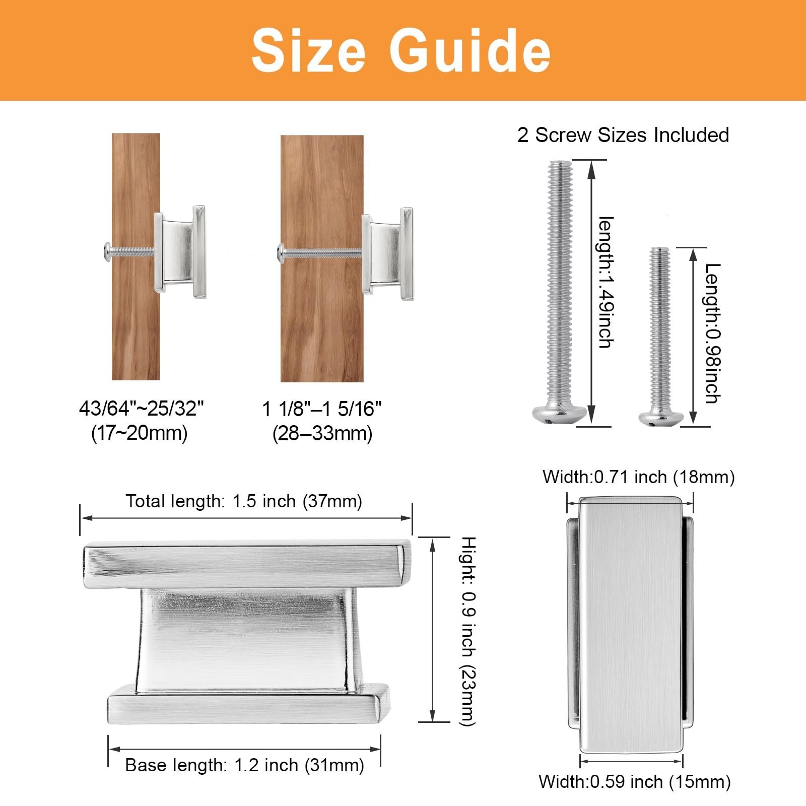 VEHCIL 20 Pack Square Cabinet Knobs Brushed Nickel, Single Hole Silver Kitche…