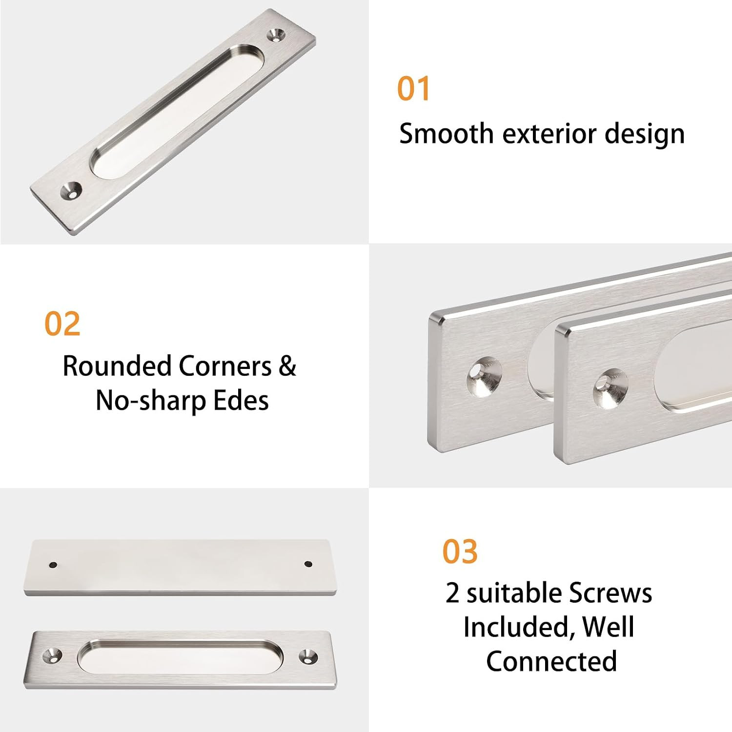 180MM Rectangual Recessed Sliding Door Handle, 4pcs Brushed Steel Flush Pulls Al