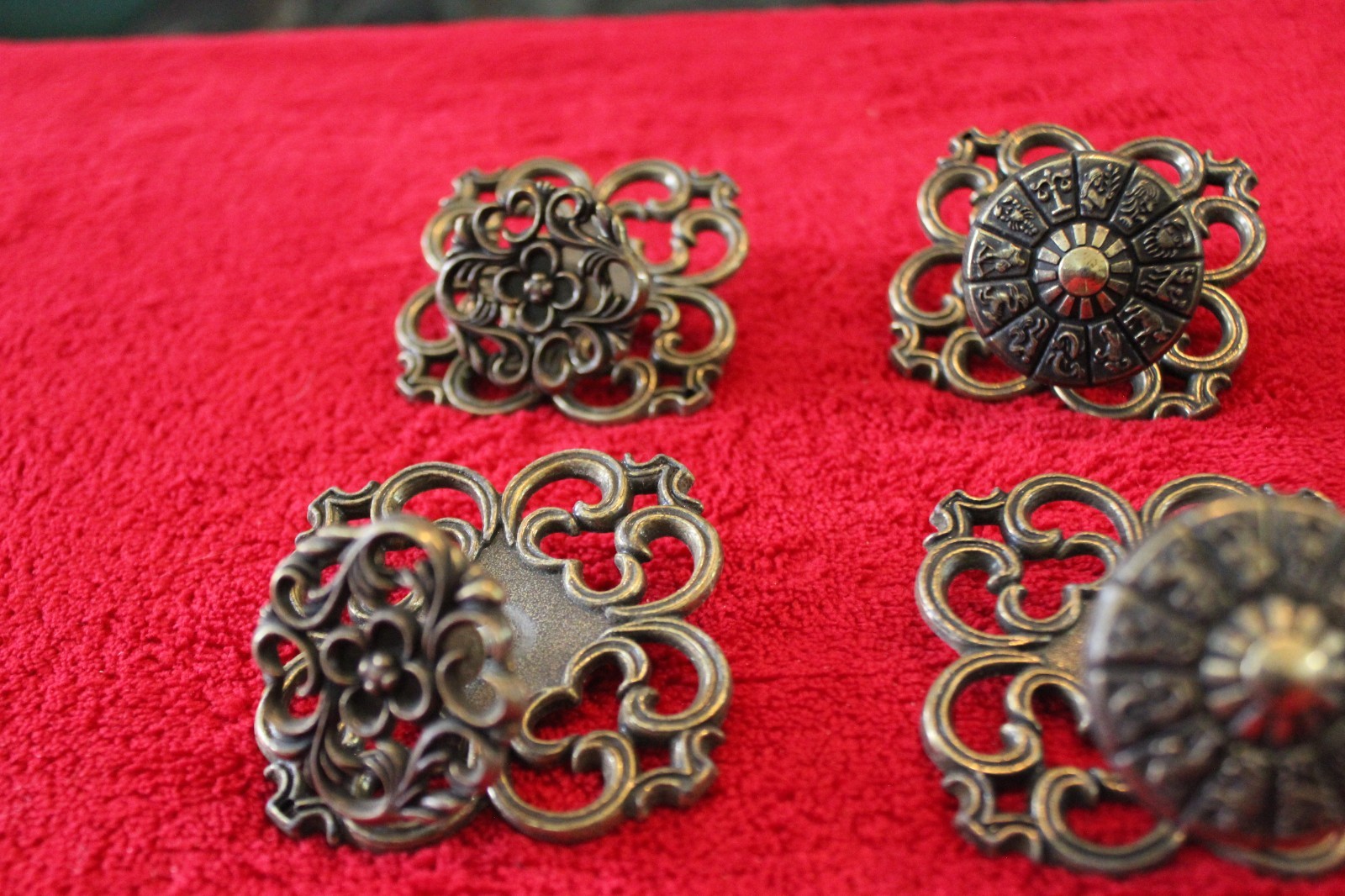Six Mid Century Ajax Drawer Pulls and Back Plates Two are Zodiak Pulls