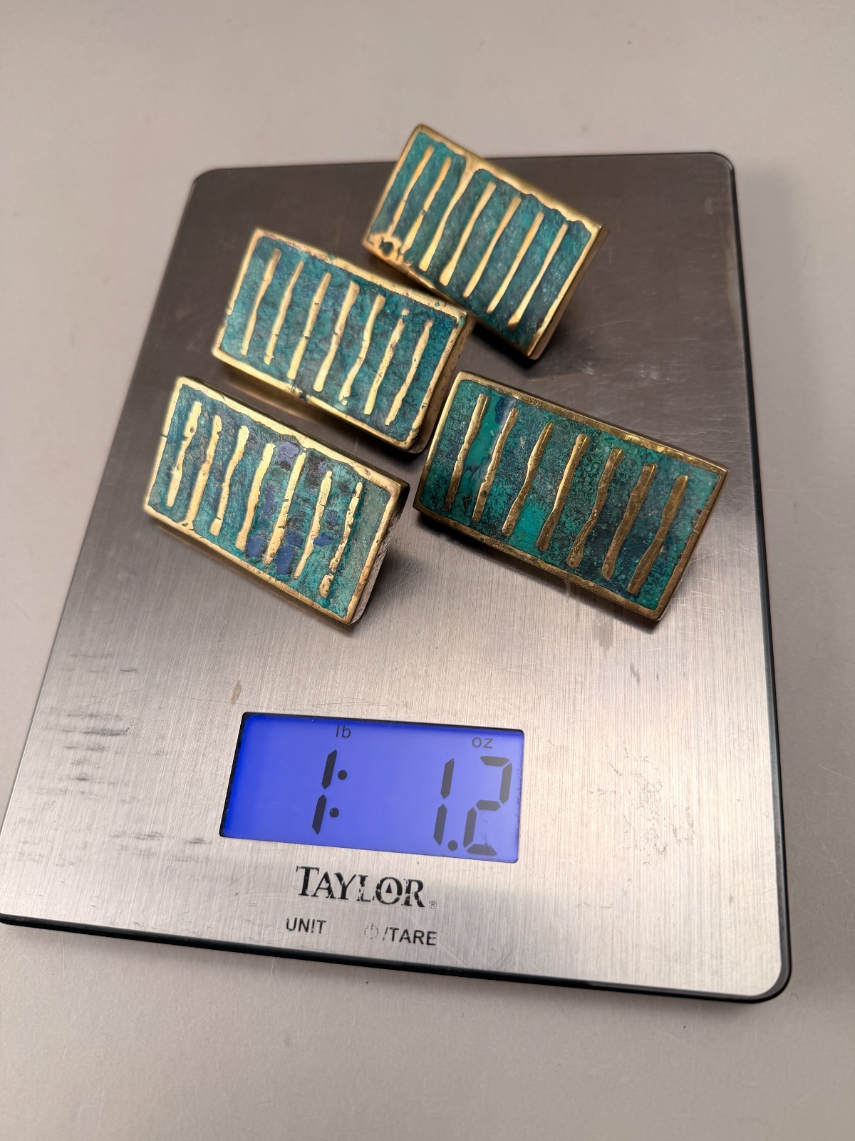 VINTAGE PEPE MENDOZA MID CENTURY MODERN 1958 4 DRAWER PULLS -MALACHITE AND BRASS