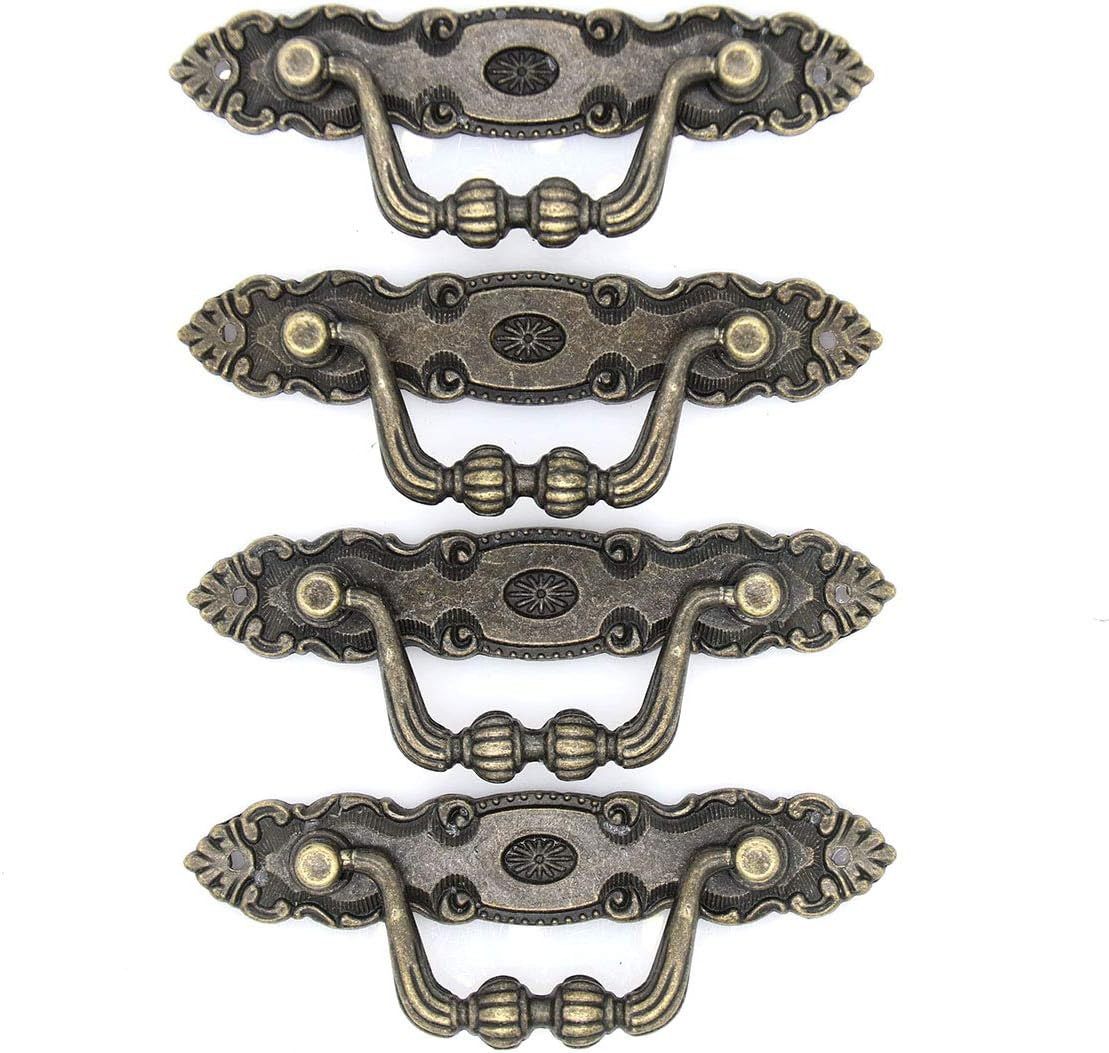 4 Pcs Vintage Antique Brass Bail Pull – Drop Pull Handle for Drawer Cabinet Dres