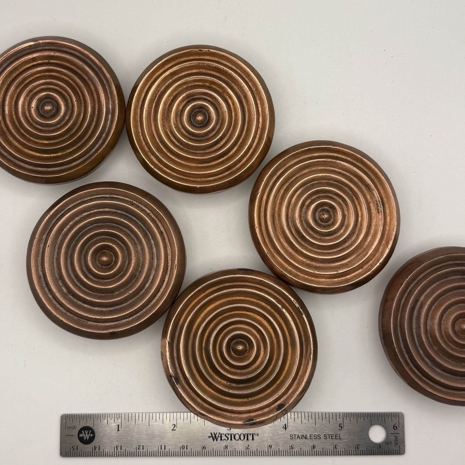 Antique Art Deco Copper Furniture Pulls Set Of 6 Marked Repurposed Gorgeous