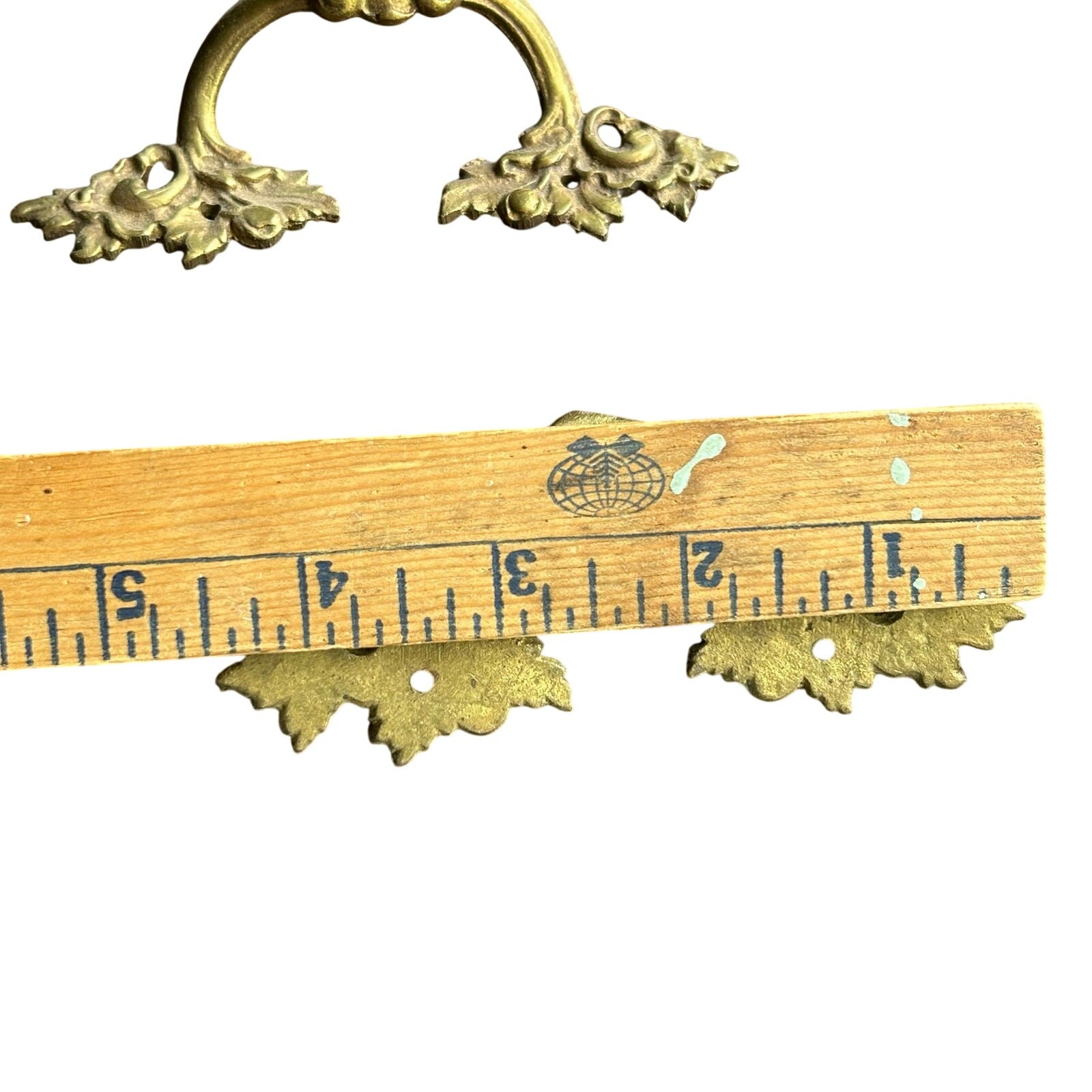 Set Of 6 Antique 4.5 in. Brass French Bridge Dresser Pulls ornate gold