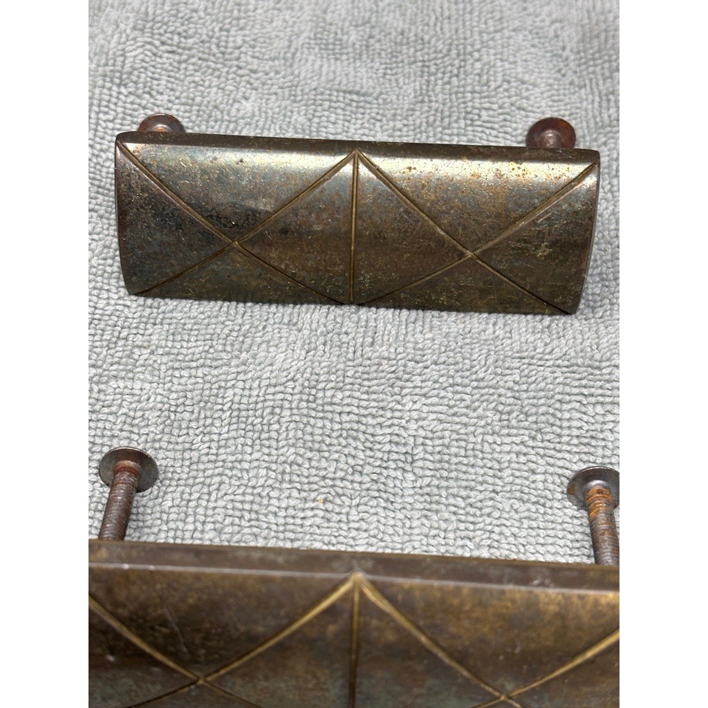 Vintage Brass Geometric Diamond Drawer Pulls Set of 5 MCM Cabinet Handles 3.5in