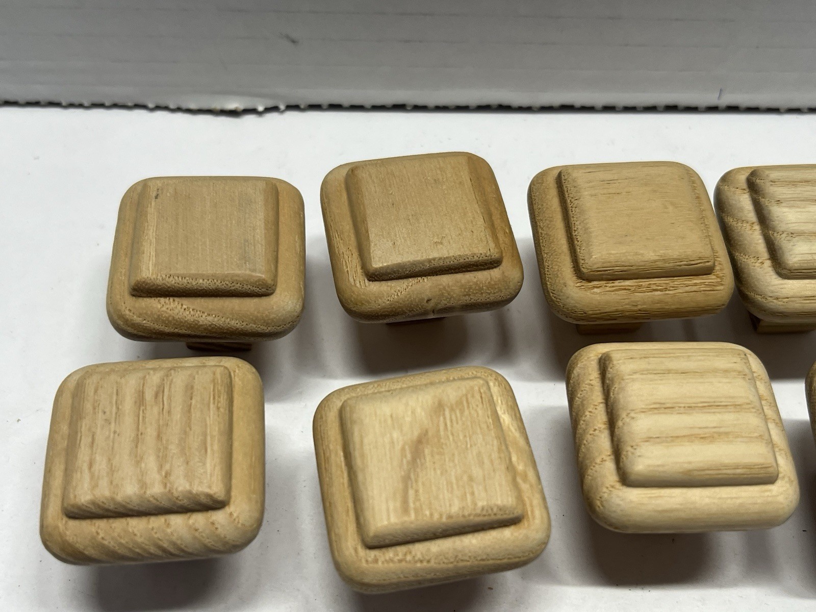Vintage Lot (9) NOS Square Natural/Unfunished Fixed Wood Drawer/Cabinet Knobs