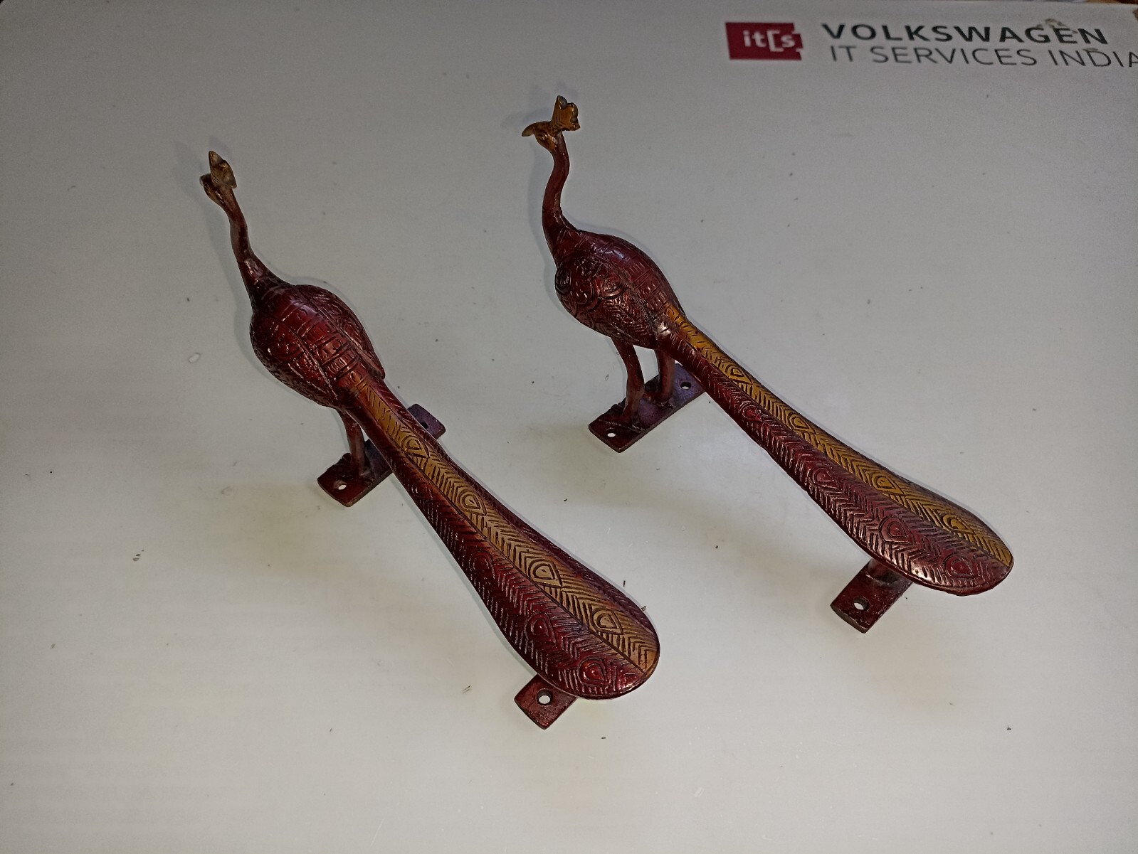 Congo Bird Design Door Handle Pair Brass Peacock Door Pull Office Door Dec GTX