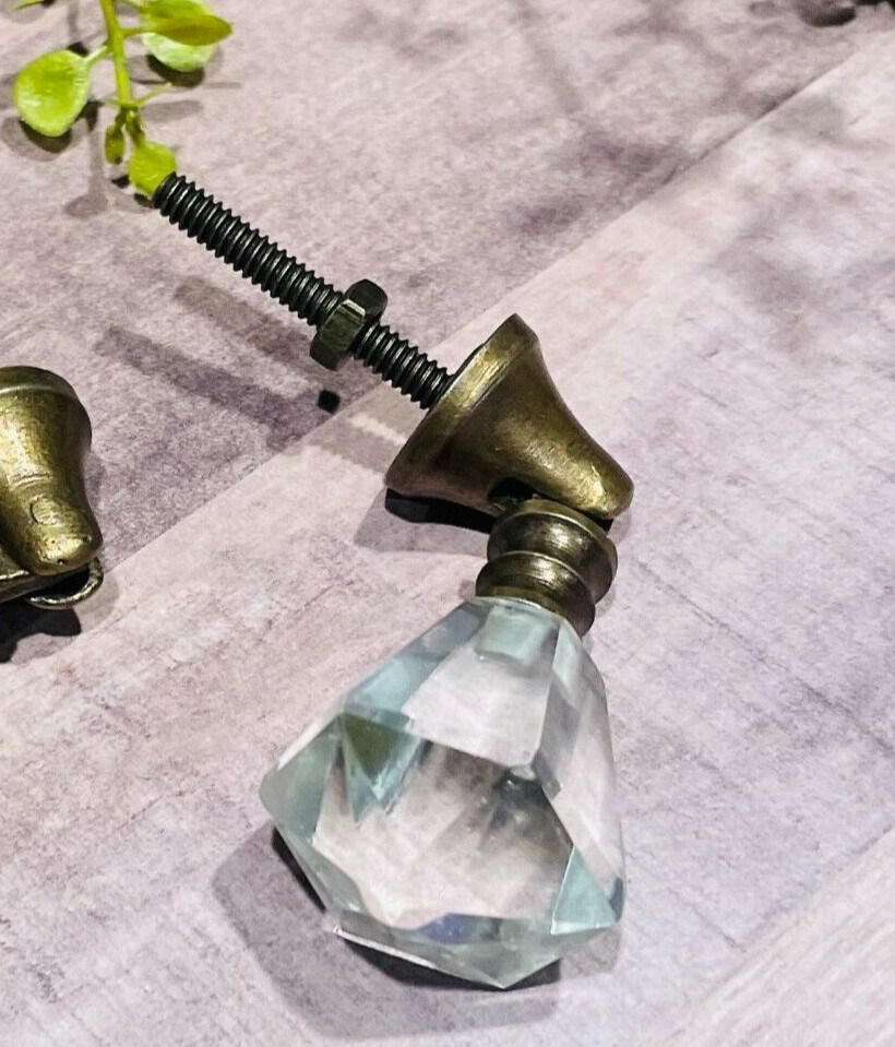 Vintage-Brass Teardrop Glass Drawer Pull Handle Furniture Cabinet Knob Hardware