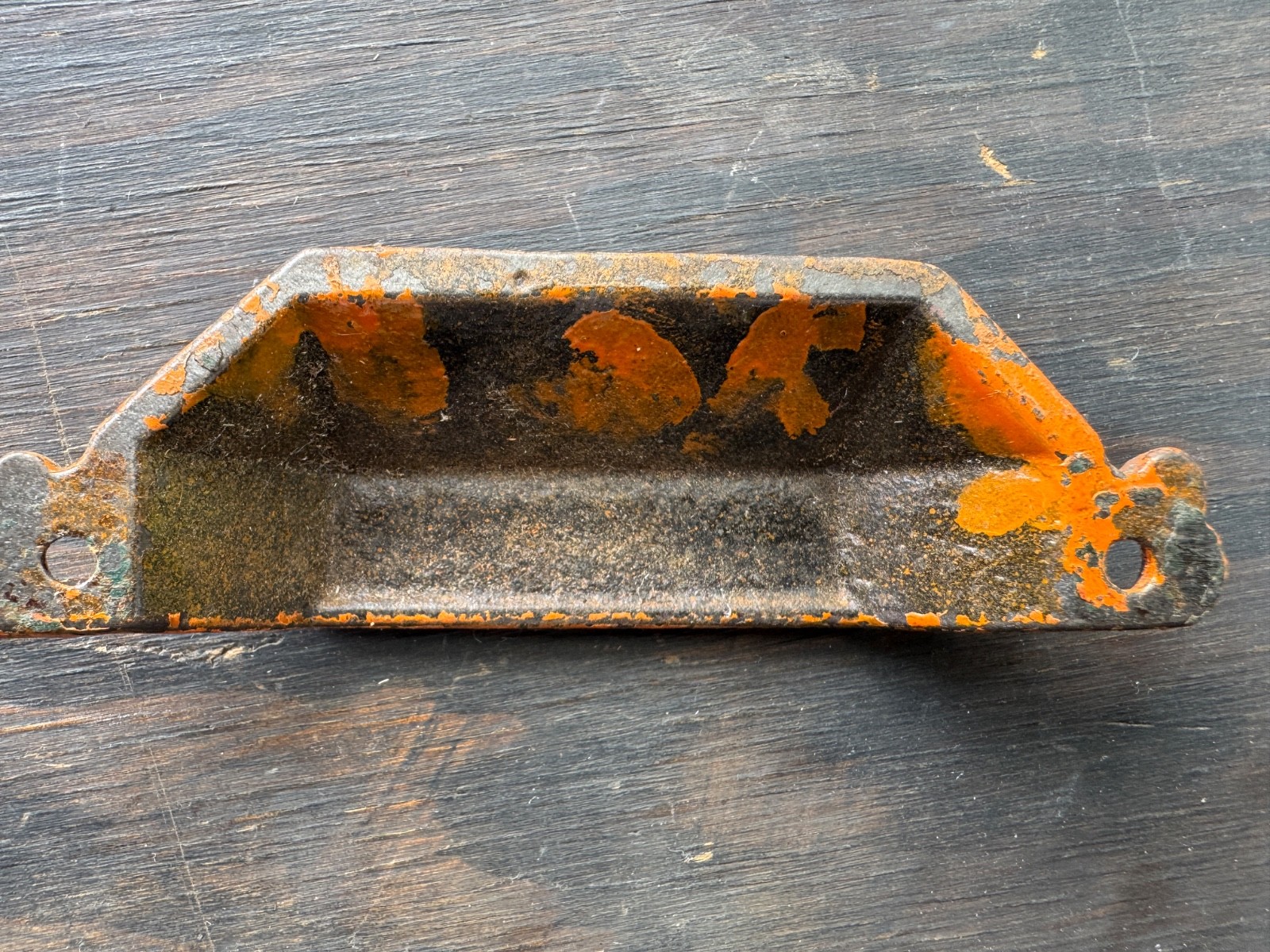 Beautiful Orange Antique cast Iron type tray HANDLE pull THE HAMILTON MFG. CO.