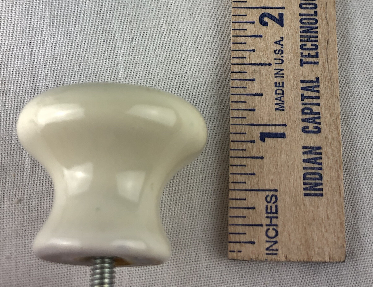 Porcelain Knobs With Screws Set of 4 Brown Stripe Off White Belwith Vintage