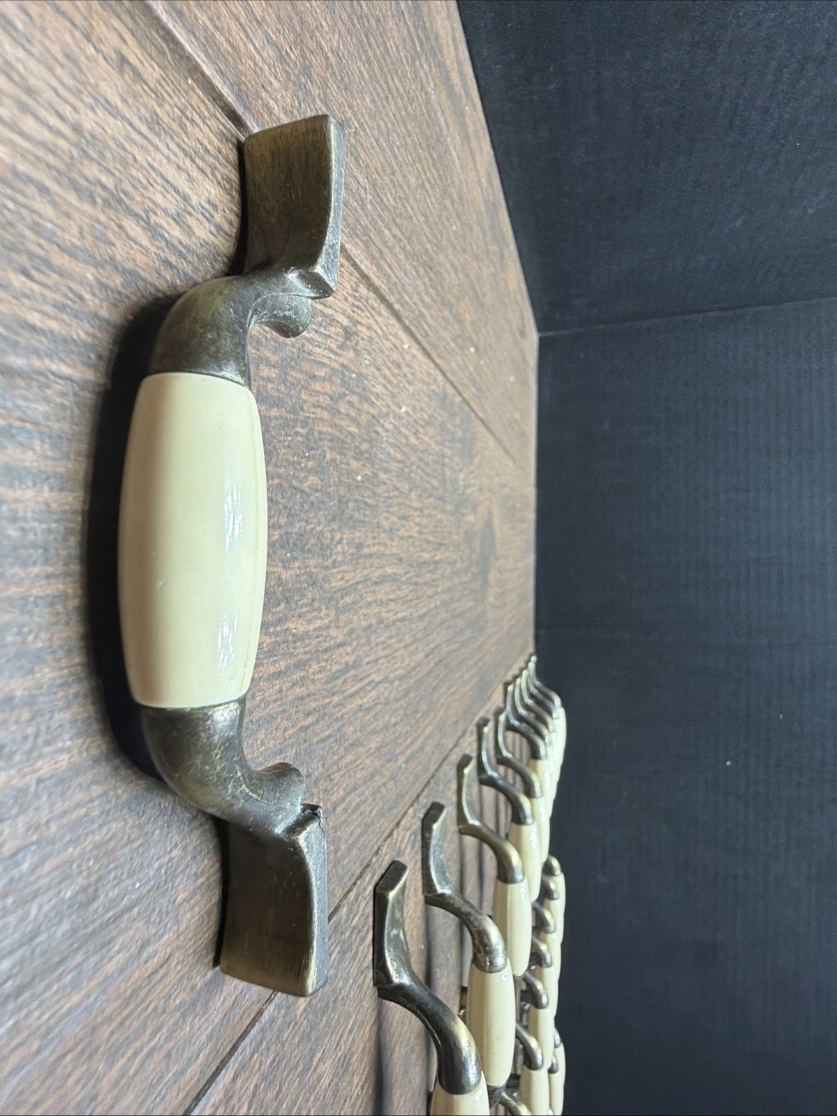 33 Allison Vintage Brass White Porcelain Cabinet Pulls Drawer Handles 5 1/4″