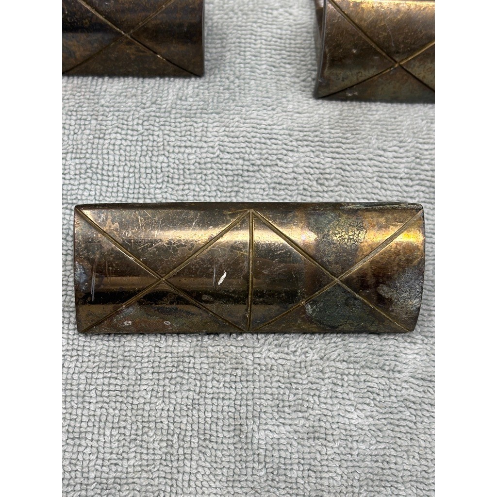 Vintage Brass Geometric Diamond Drawer Pulls Set of 5 MCM Cabinet Handles 3.5in