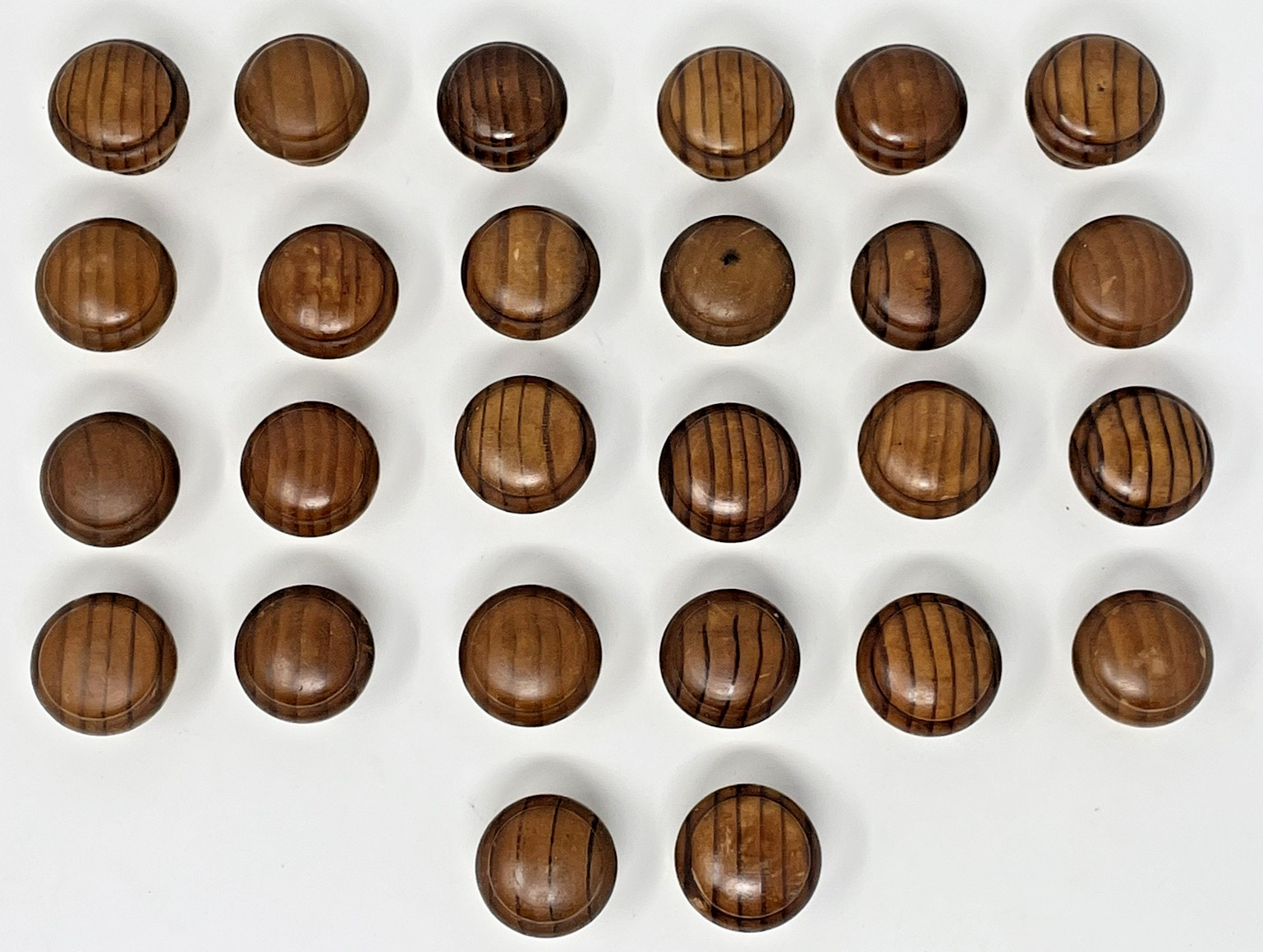 Vtg Lot of 26 Round Wood Drawer Cabinet Knobs Pulls Mushroom 1 1/2″ w 1″ Screws
