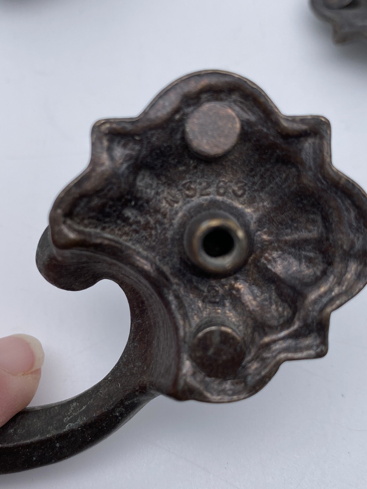 Set of 5 Vintage Antique Ornate Brass Drawer Pulls Handles 7″ Original Patina