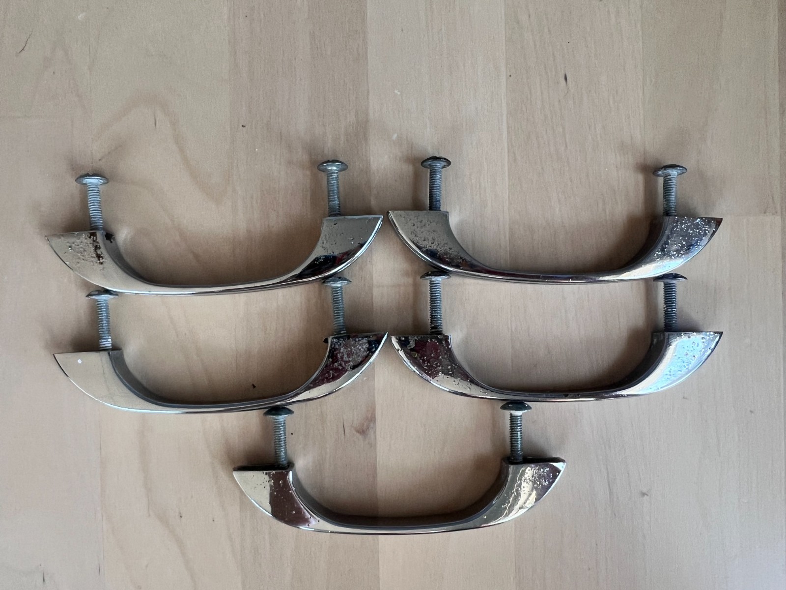 Vintage Mid-Century Art Deco Chrome Cabinet Drawer Pulls 3″ Center Lot of 5