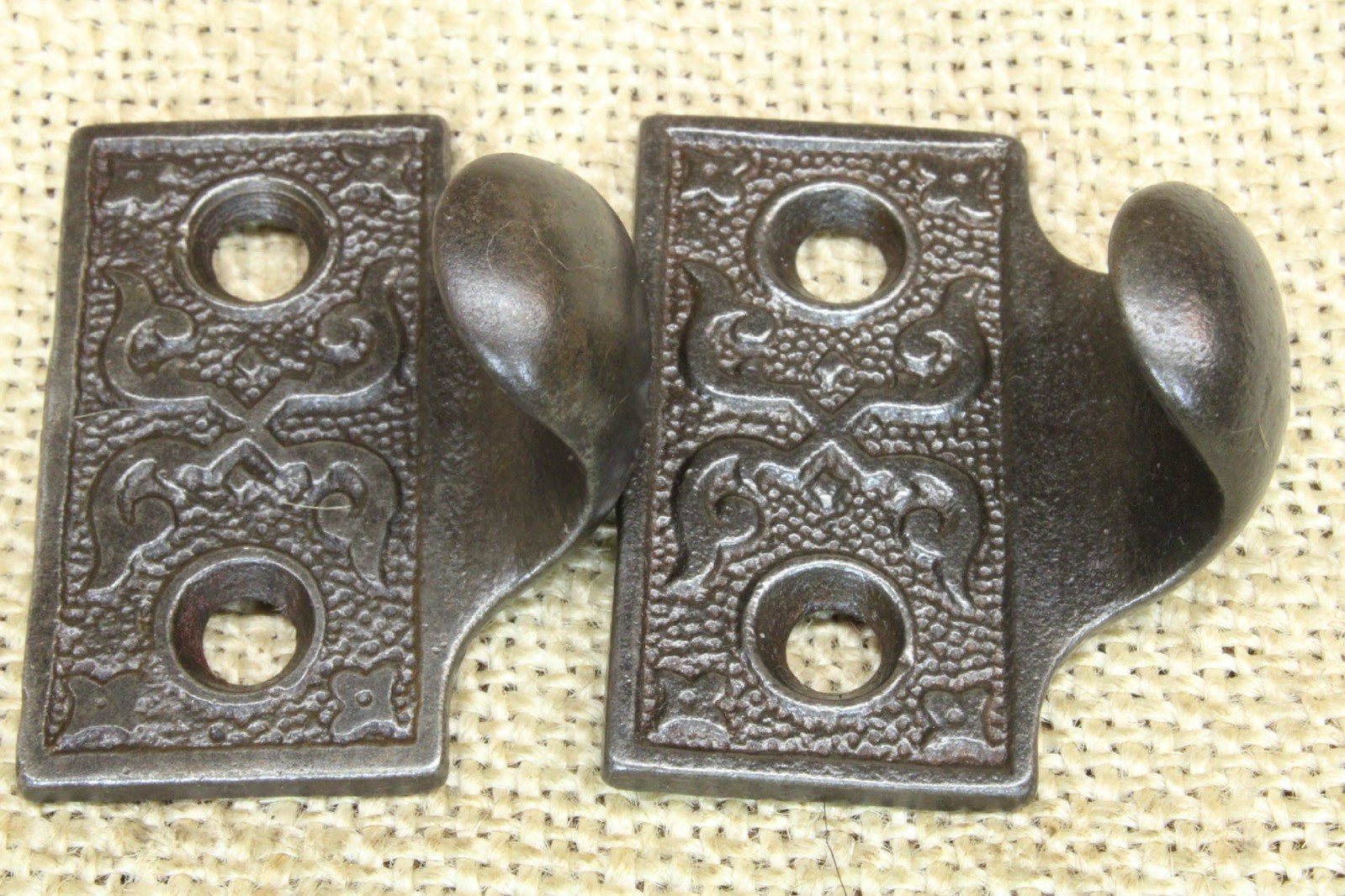 2 Old Window Sash Lifts Cast Iron Victorian X Ferns Scrolls Thick Pulls