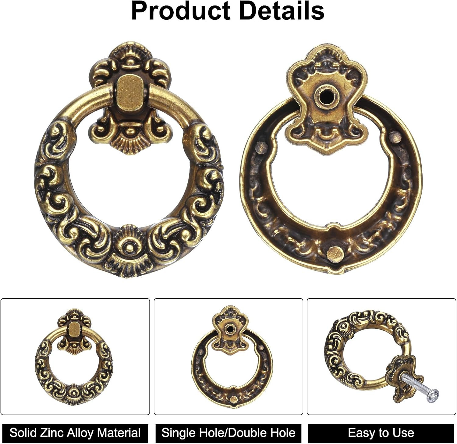 2 Sets Vintage Ring Drawer Pulls Retro Dresser Pulls Knobs Handles with Screws Z