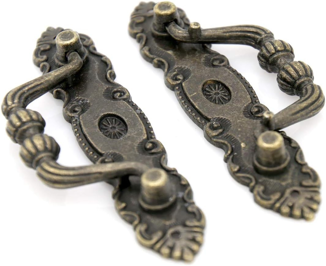 4 Pcs Vintage Antique Brass Bail Pull – Drop Pull Handle for Drawer Cabinet Dres