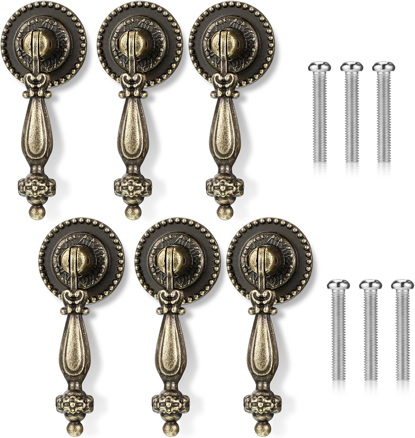 6PCS Antique Style Tear Drop Pulls, Zinc Alloy Cabinet Pull Handle Knobs Vint…