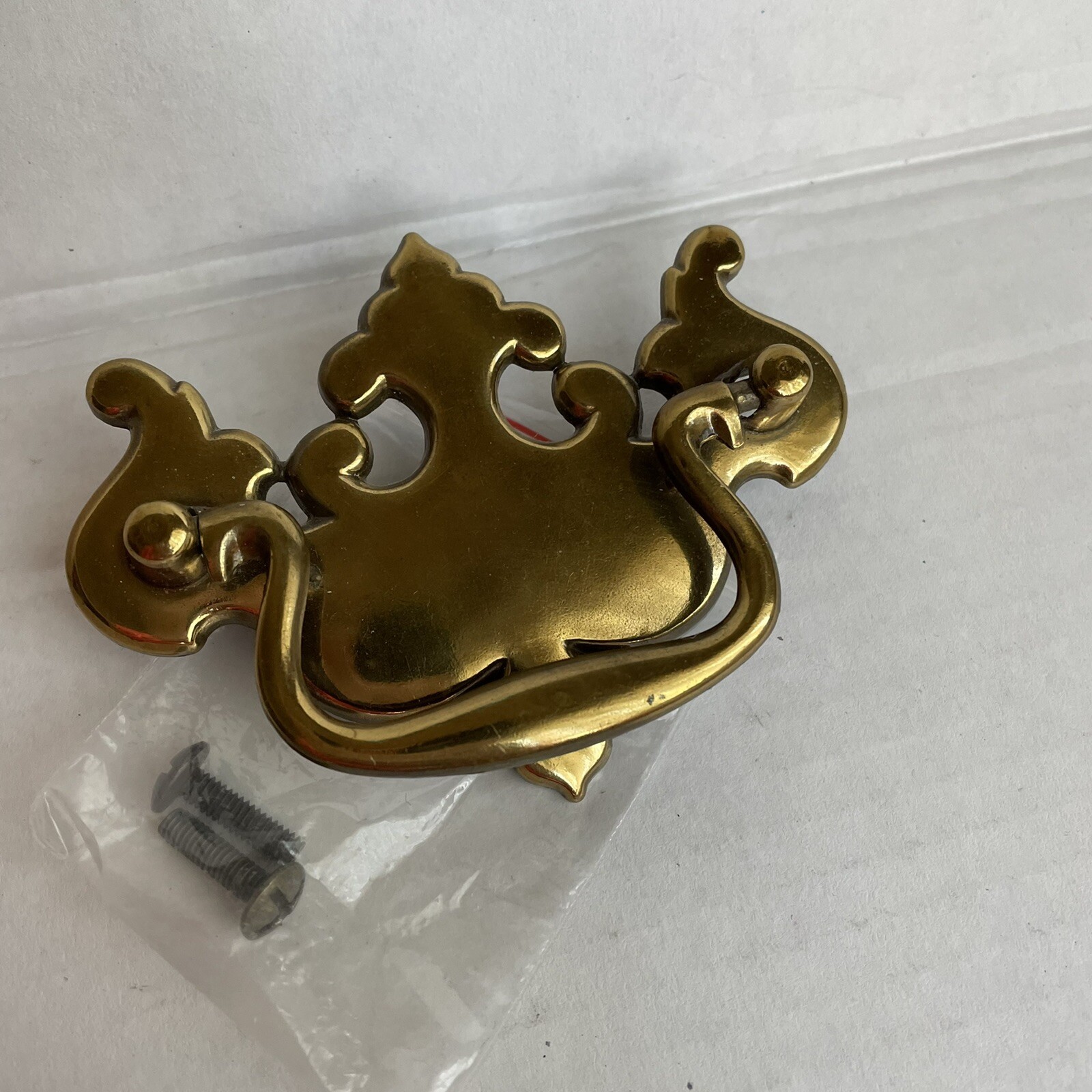 Vtg Cont B 1987 Drop Bail Drawer Pull Handle B9670 Shiny Brass 4” Center 2.5”