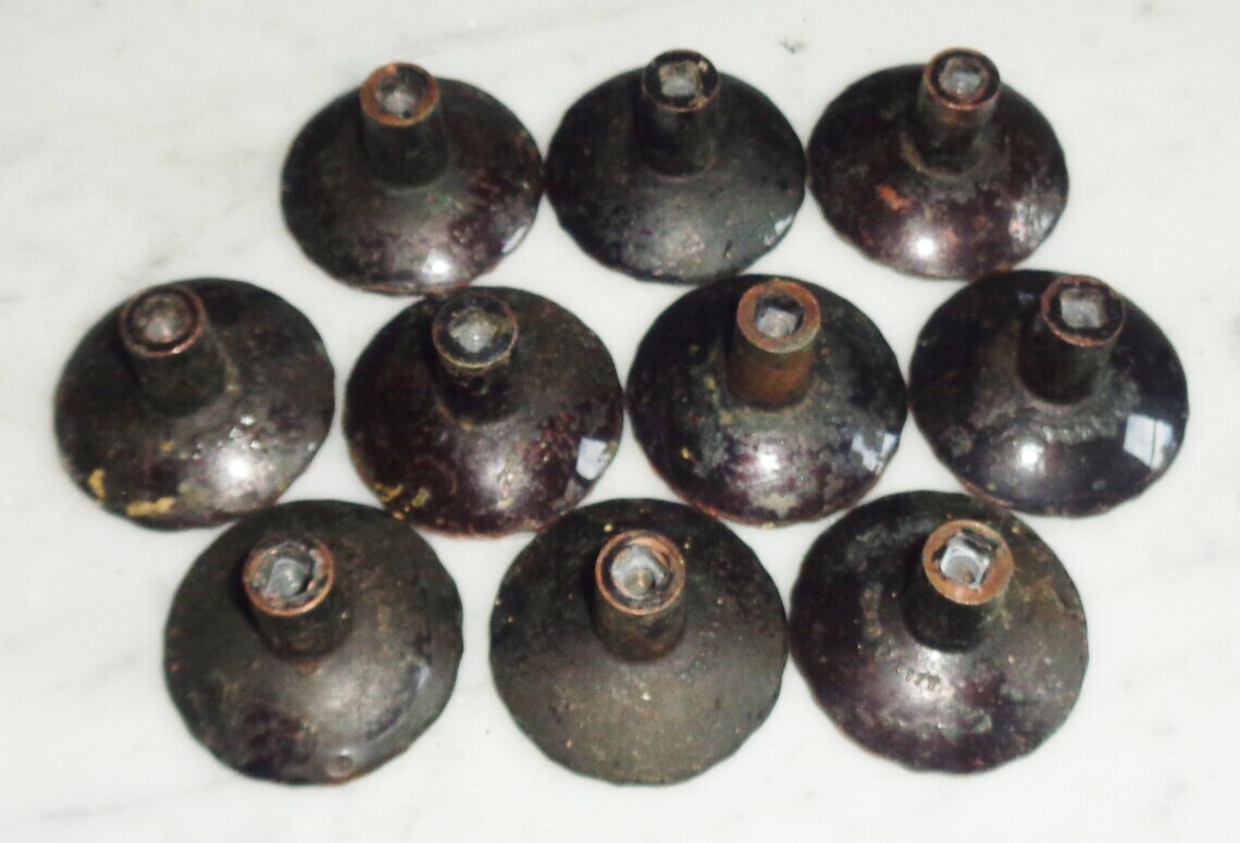 10 Vintage Ajax Copper Concave #976 Drawer Pull Cabinet Handle Knobs