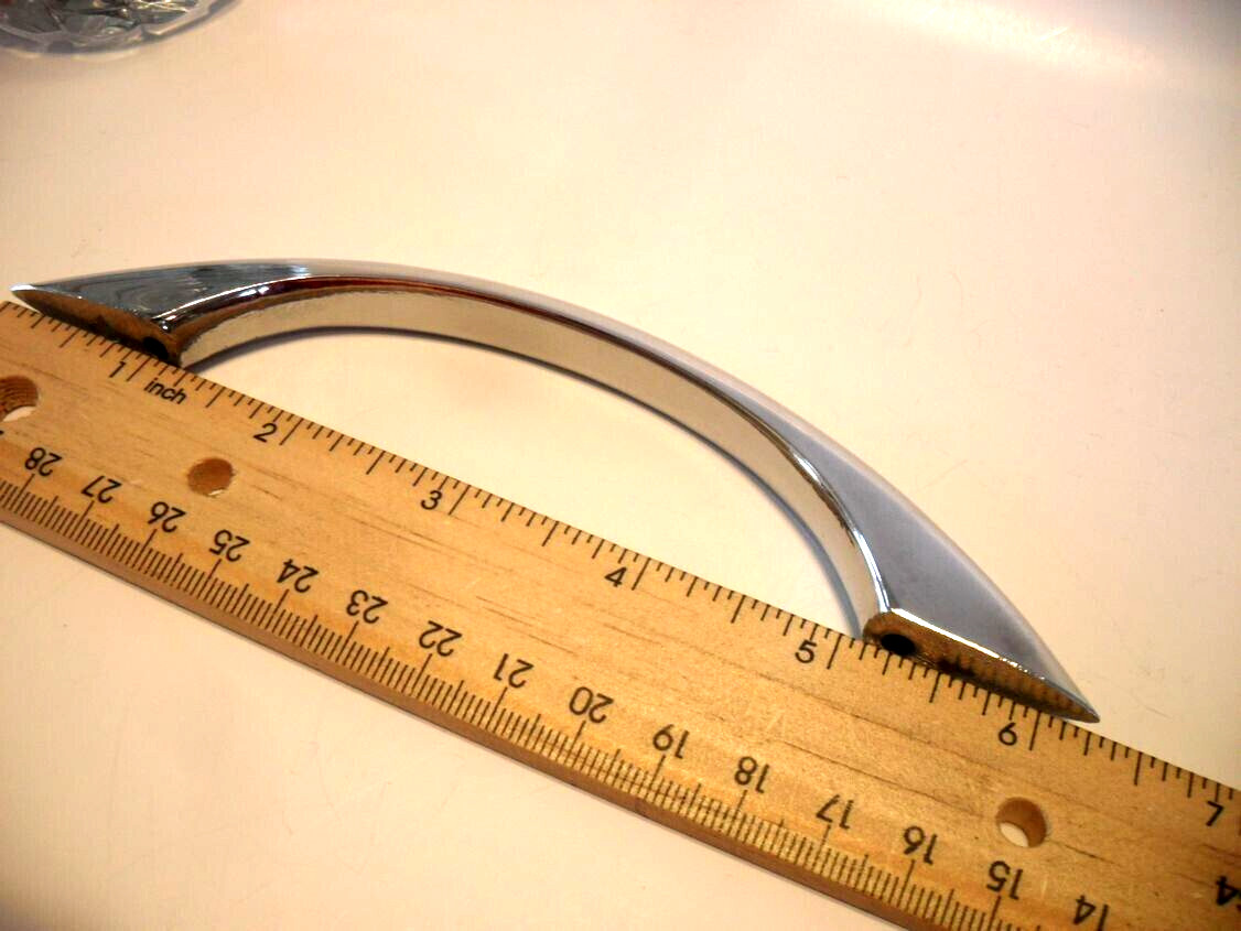 Vintage Nos Long Sleek Heavy Chrome Drawer Pull Cabinet Handle Peaked Face