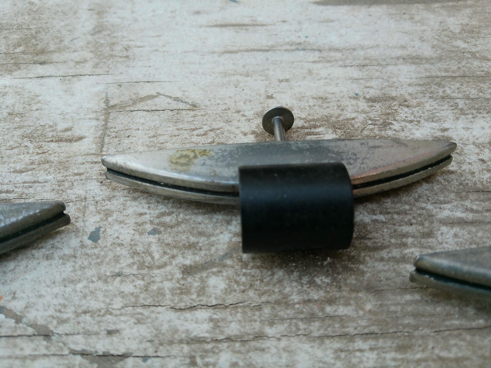 Set of 3 Vintage Metal Black Bakelite? Drawer Pulls Deco MCM