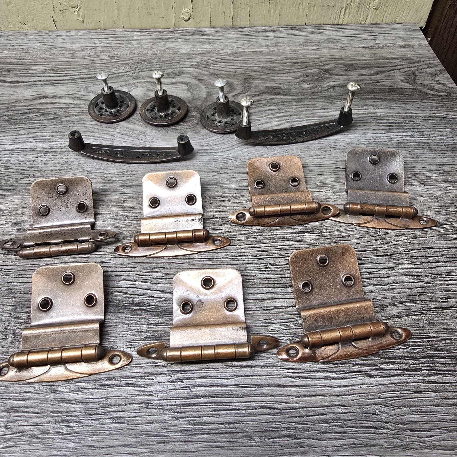 Vintage Ajax USA Furniture Hardware Set Hinges Pulls Knobs D-195824