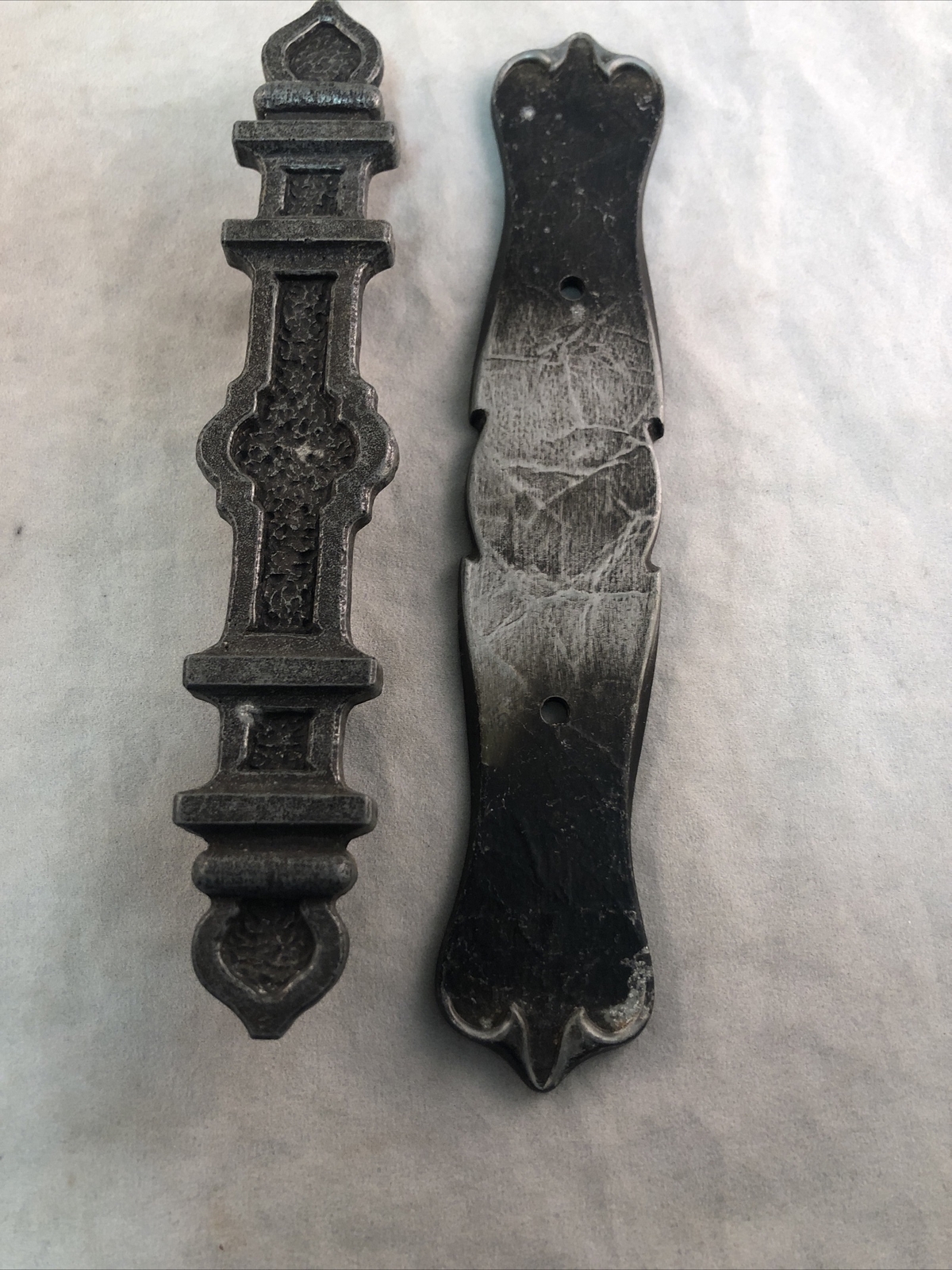 1 Vintage 6 3/4” Gothic Metal Dresser Cabinet Drawer Pull Handle Back Plate 9588