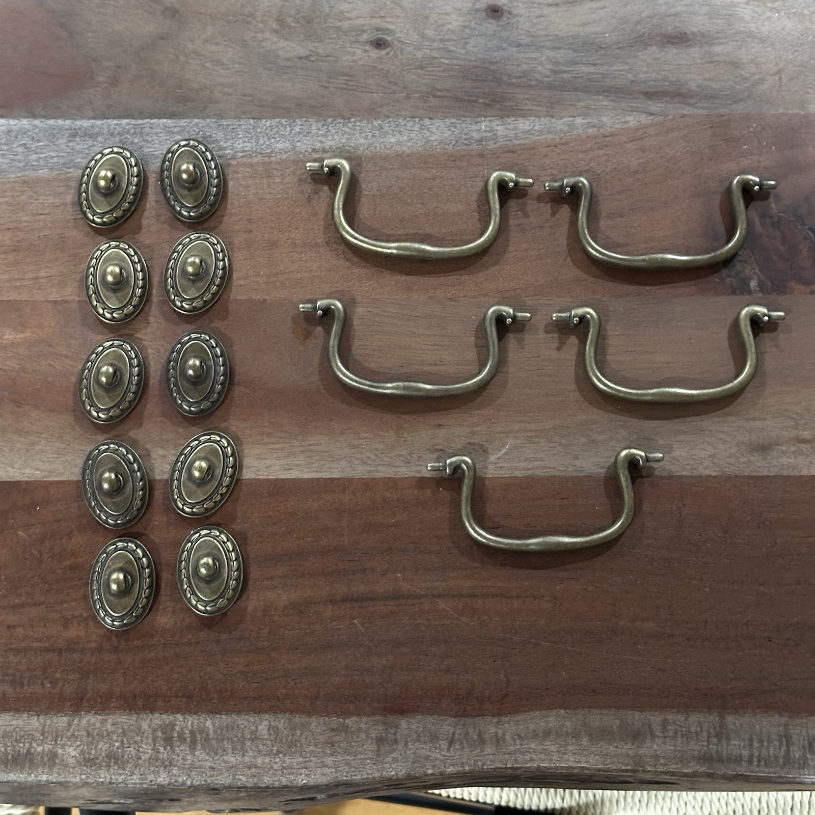 Set of 5 Antique Brass Drop Bail Cabinet Drawer Pulls Handles Dresser