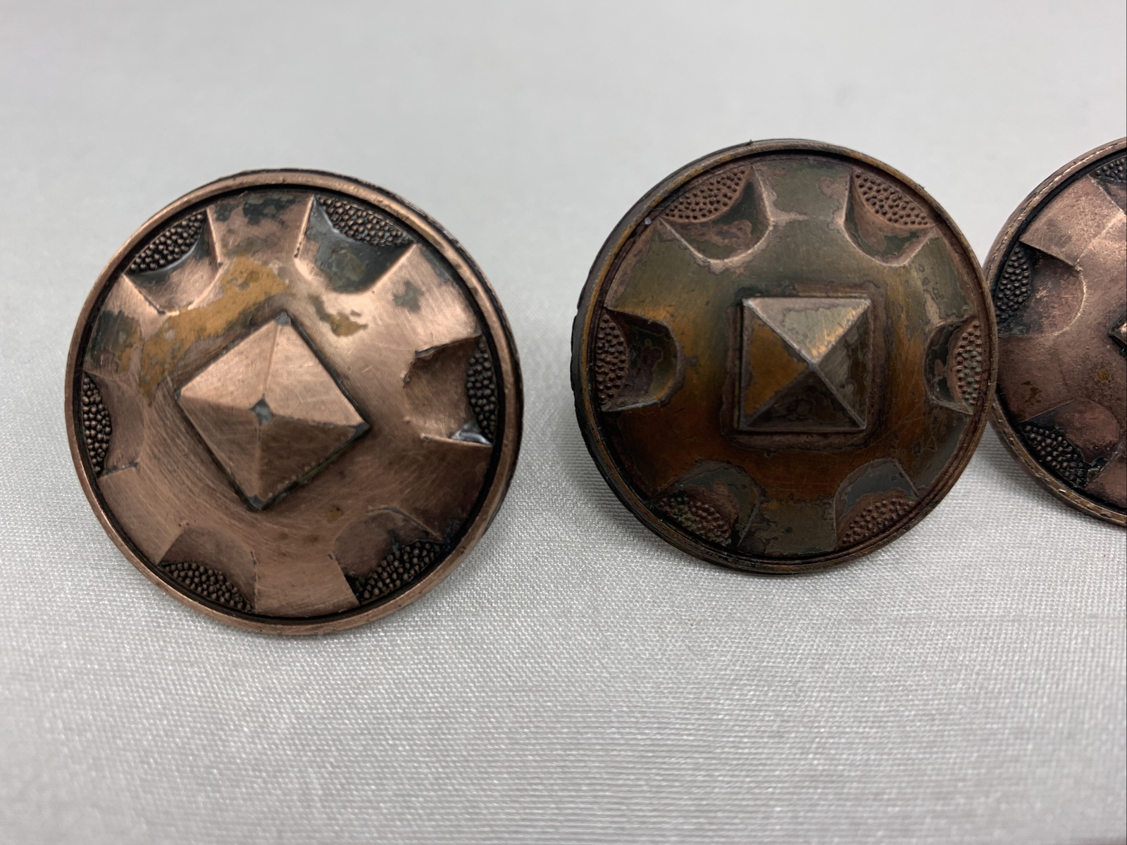Lot of 10 Vintage Copper Metal Drawer Pull Knobs Geometric Made in Japan