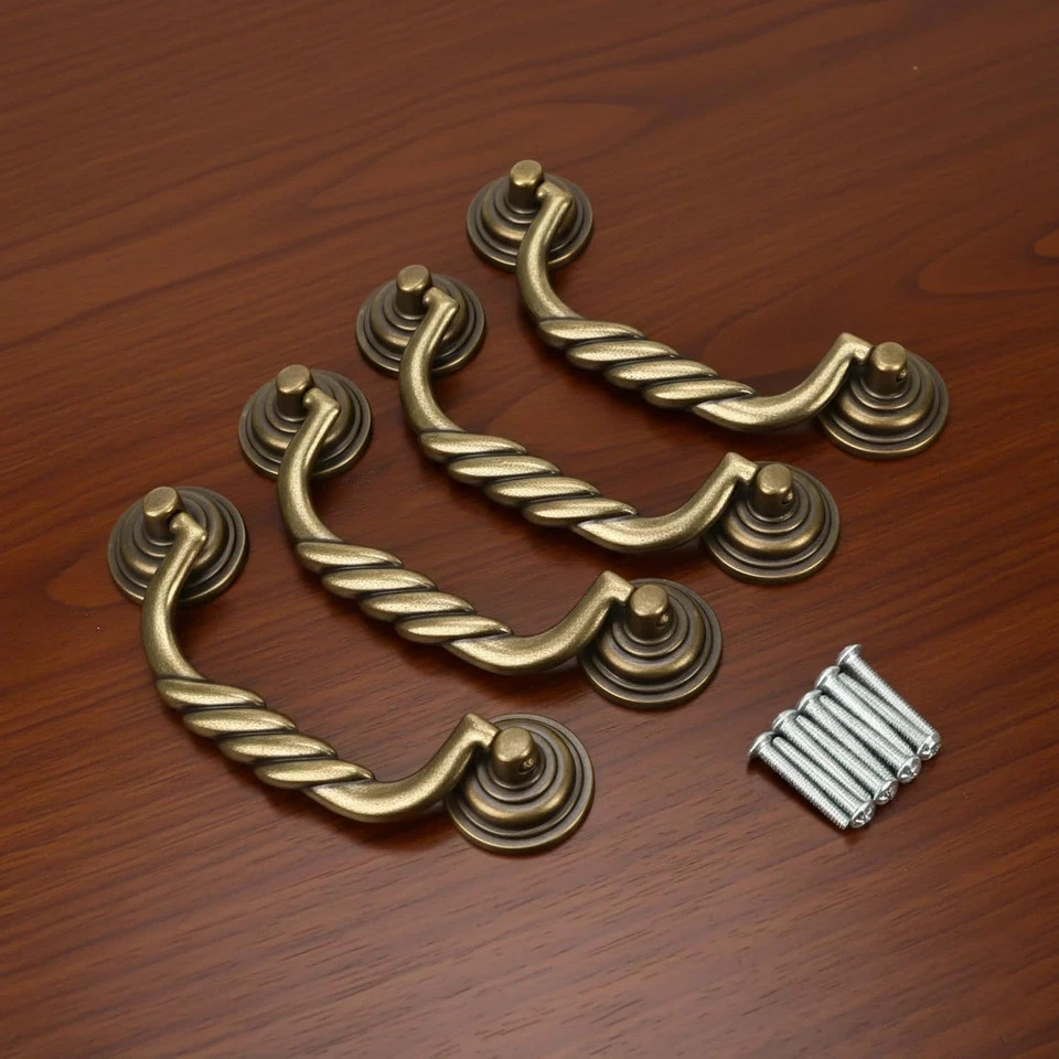 4.5” C-C Center Drawer Pulls, 4 Pack Antique Bronze Bail Drop Swing Handles for