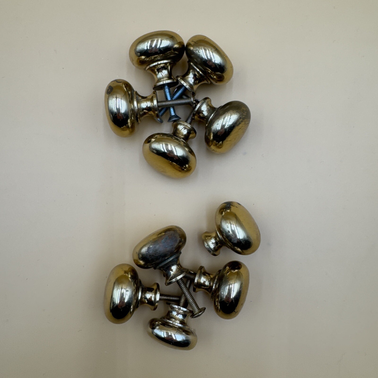 Lot/10 Vintage Round Brass Pulls, Imperfect With Patina