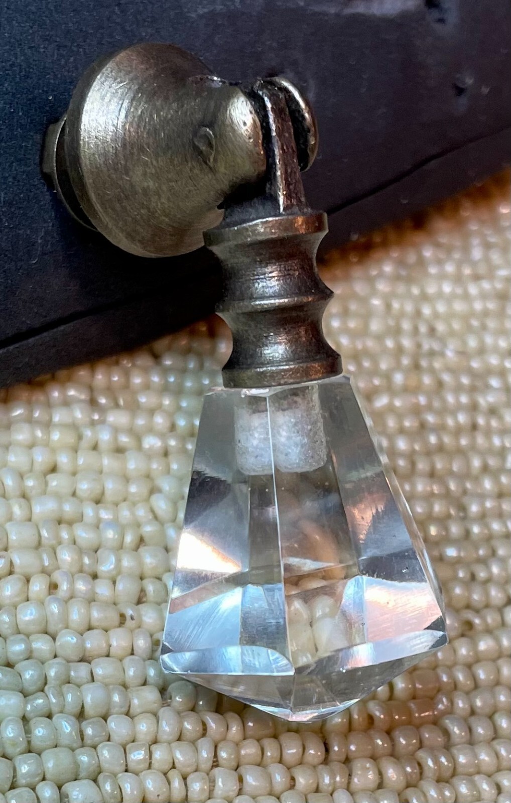 Victorian Teardrop Drawer Pull Handle Drop Knob Prism Glass Brass VTG Cabinet